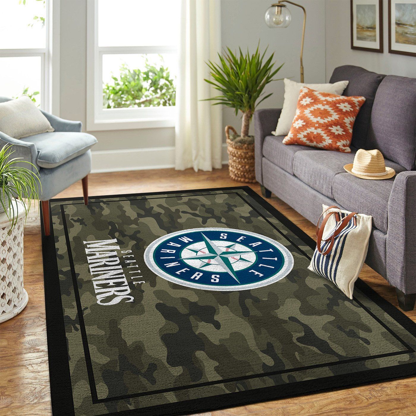 Seattle Mariners Mlb Team Logo Camo Style Nice Gift Home Decor Rectangle Area Rug - Indoor Outdoor Rugs