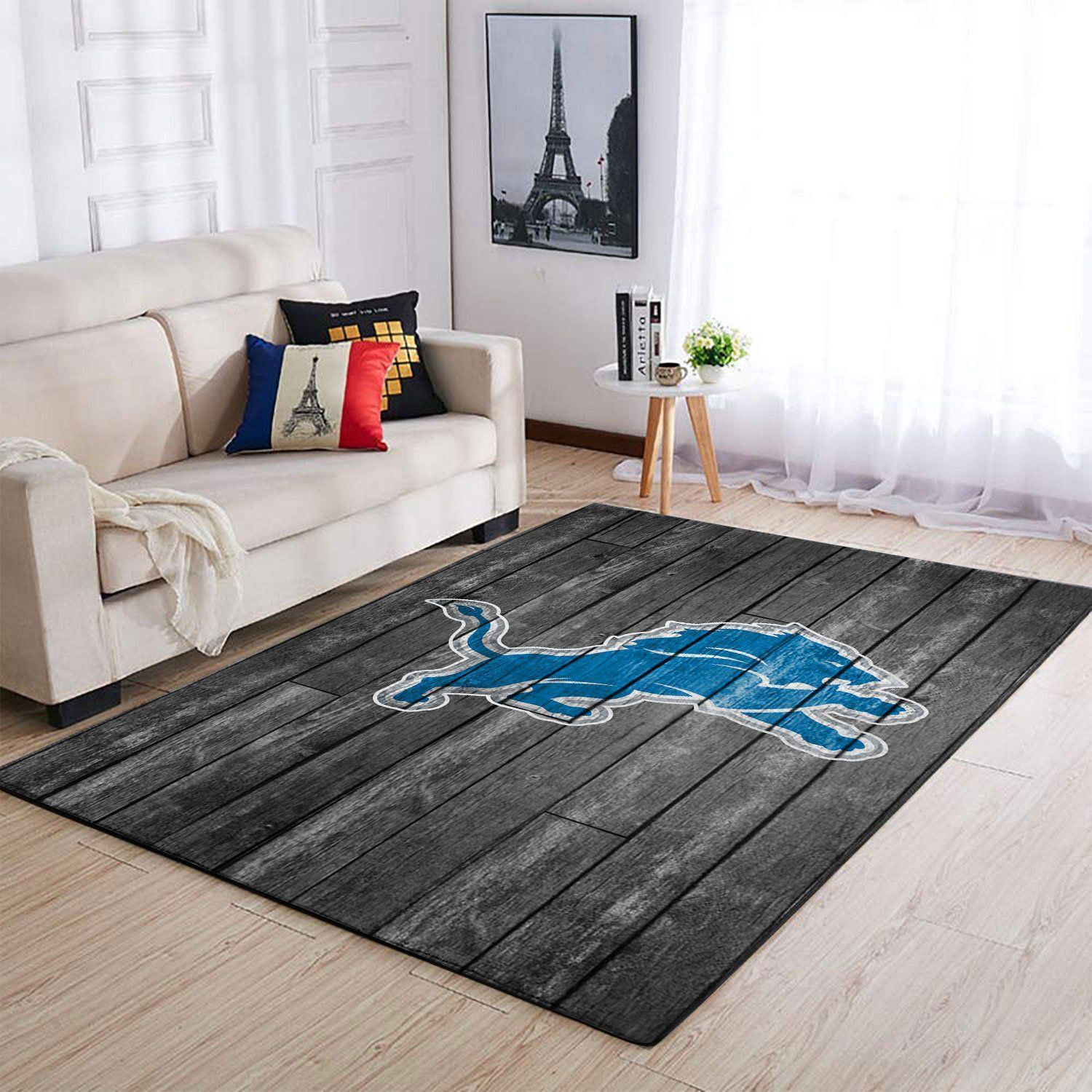 Detroit Lions Nfl Team Logo Grey Wooden Style Style Nice Gift Home Decor Rectangle Area Rug - Indoor Outdoor Rugs