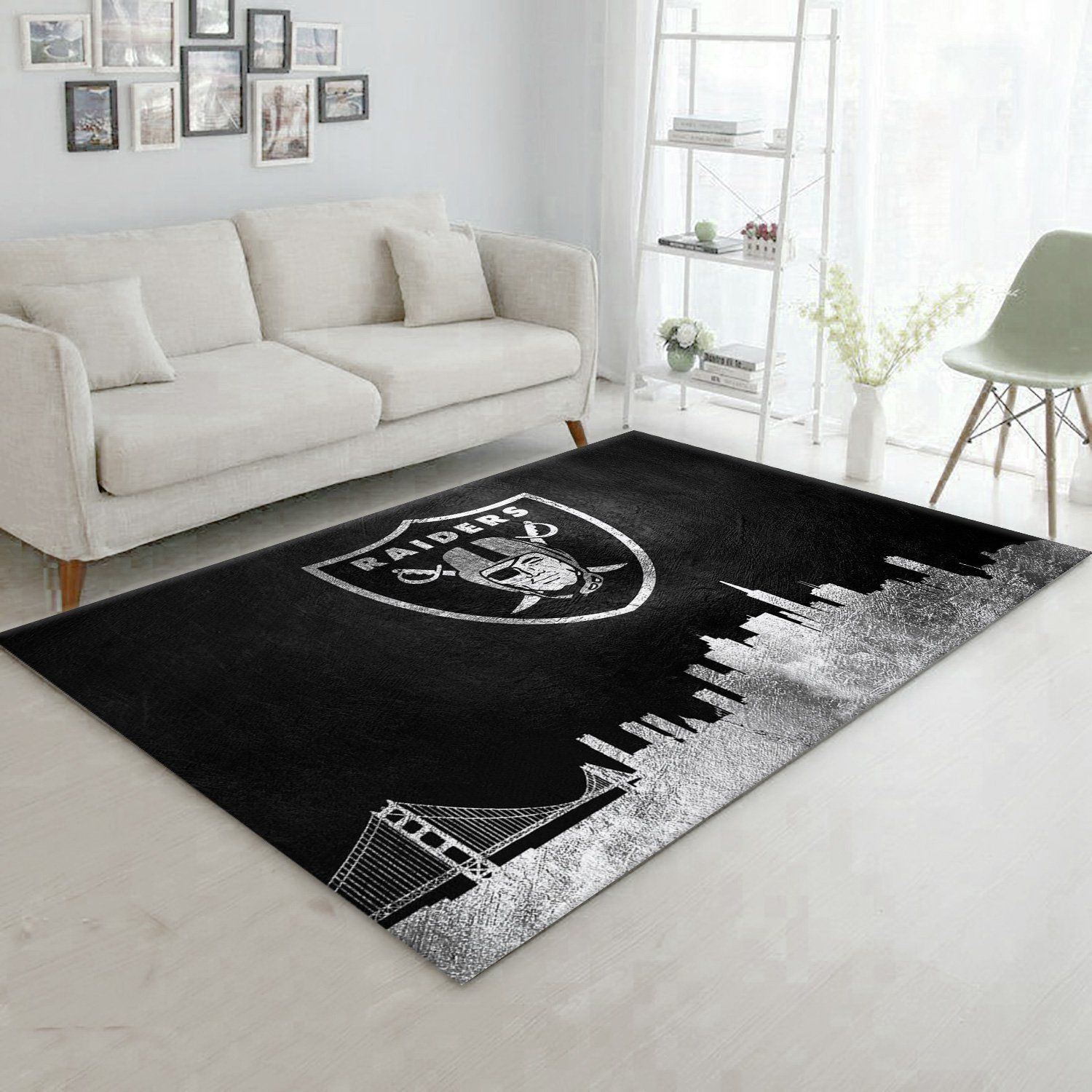 Oakland Raiders Skyline NFL Area Rug For Christmas, Living room and bedroom Rug, Family Gift US Decor - Indoor Outdoor Rugs