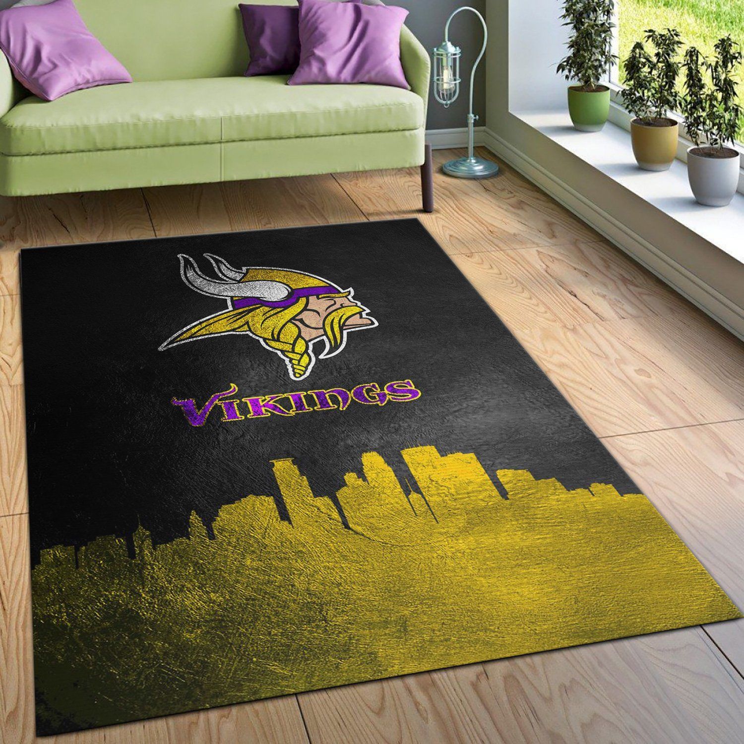 Minnesota Vikings Skyline NFL Area Rug For Christmas, Living room and bedroom Rug, Christmas Gift US Decor - Indoor Outdoor Rugs