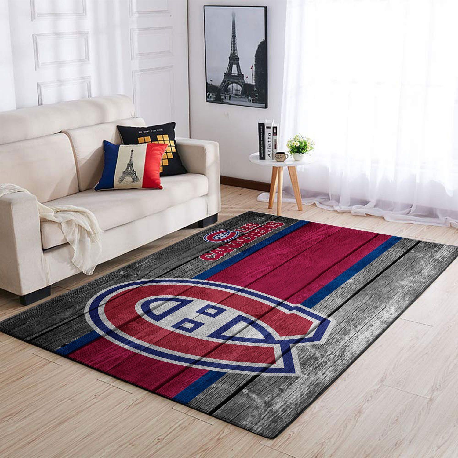 Montr Al Canadiens Nhl Team Logo Wooden Style Nice Gift Home Decor Rectangle Area Rug - Indoor Outdoor Rugs