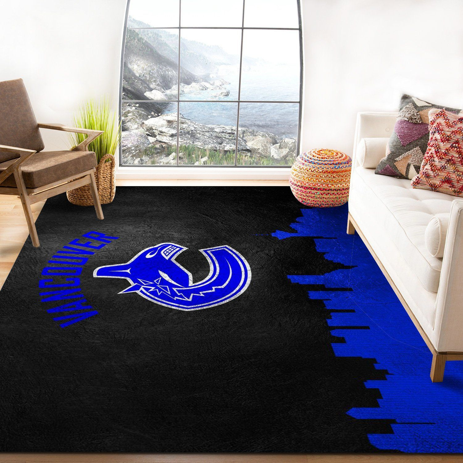 Vancouver Canucks Skyline Nfl Team Logo Rug Living Room Rug Home US Decor - Indoor Outdoor Rugs