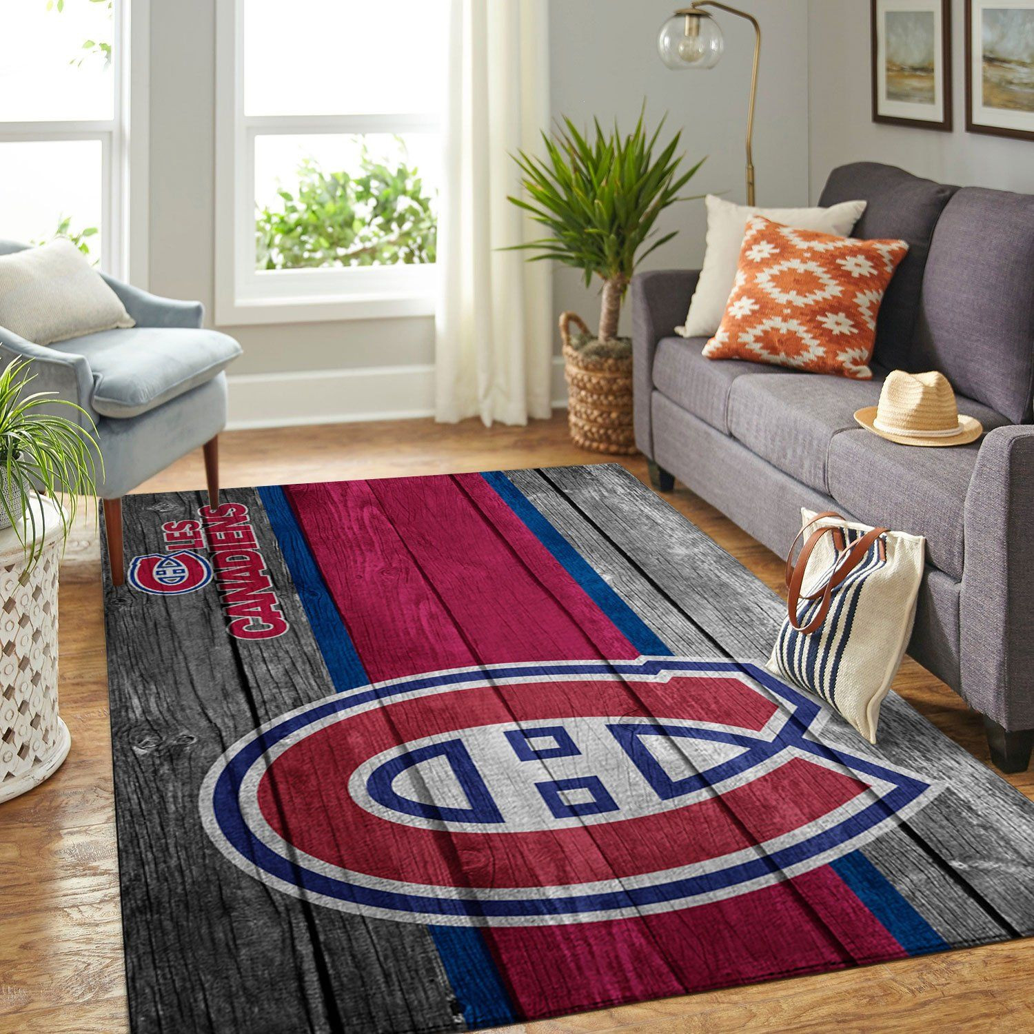 Montr Al Canadiens Nhl Team Logo Wooden Style Nice Gift Home Decor Rectangle Area Rug - Indoor Outdoor Rugs