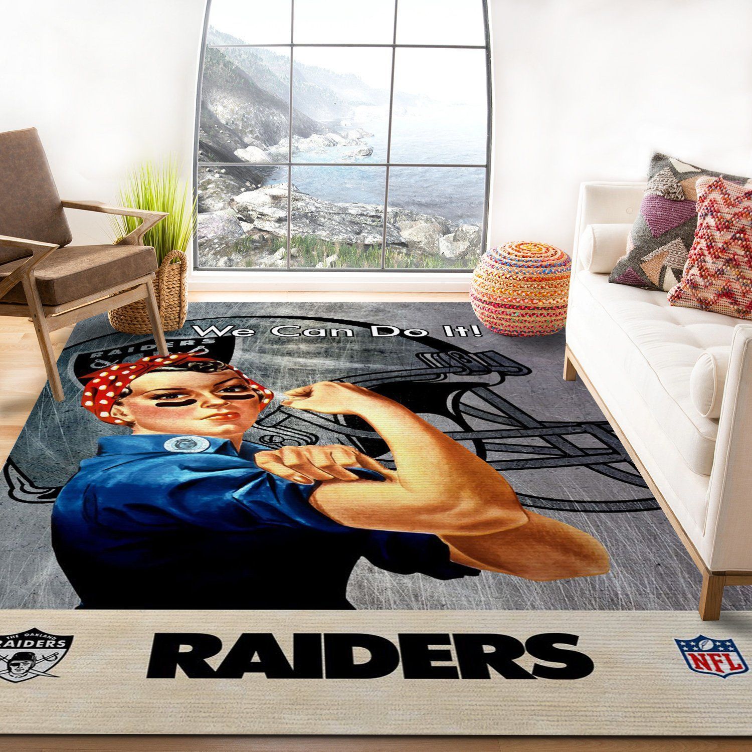 Oakland Raiders Helmet Nfl Logo Area Rug For Gift Bedroom Rug Home US Decor - Indoor Outdoor Rugs