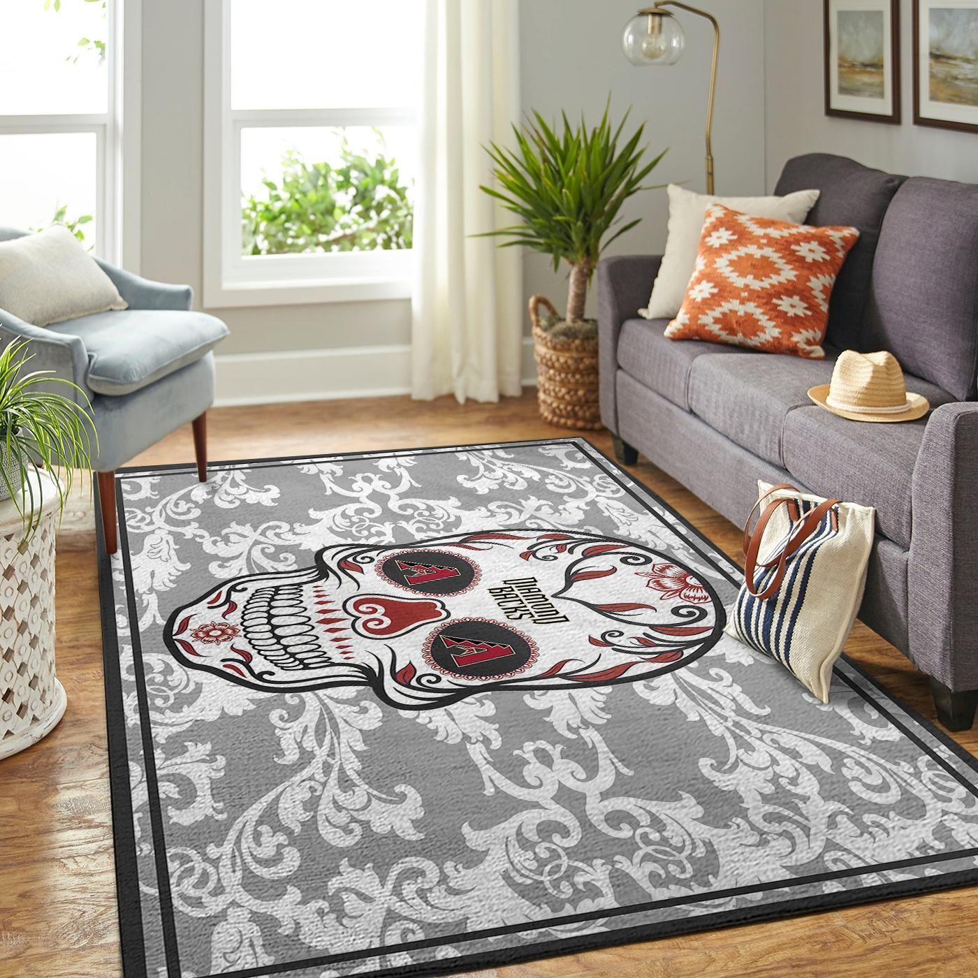 Arizona Diamondbacks Mlb Team Logo Skull Style Nice Gift Home Decor Rectangle Area Rug - Indoor Outdoor Rugs