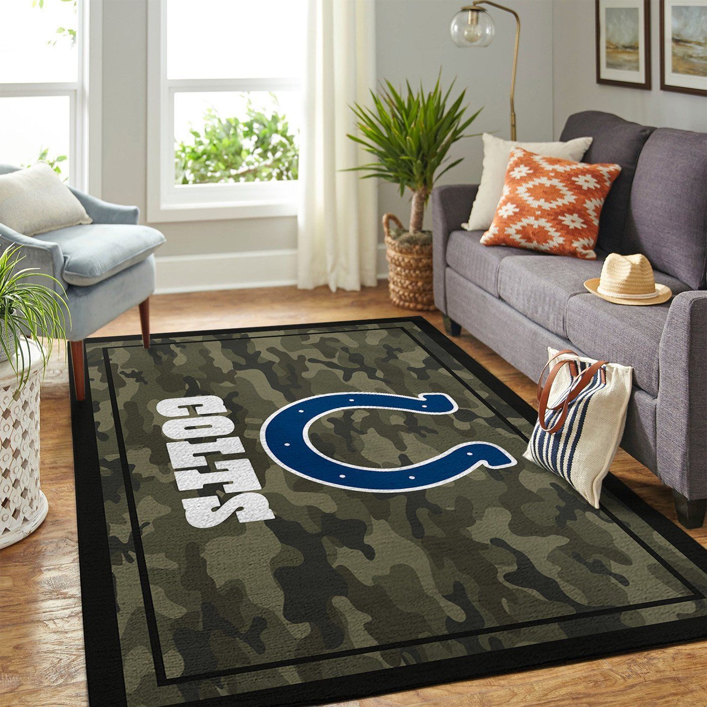 Indianapolis Colts Nfl Team Logo Camo Style Nice Gift Home Decor Area Rug Rugs For Living Room - Indoor Outdoor Rugs