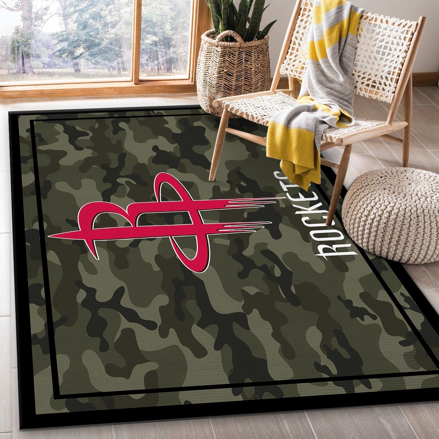 Houston Rockets Nba Team Logo Camo Style Nice Gift Home Decor Area Rug Rugs For Living Room - Indoor Outdoor Rugs