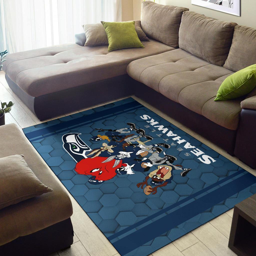 Looney Tunes Seahawks Team Rug Area Football Carpet Fan - Indoor Outdoor Rugs