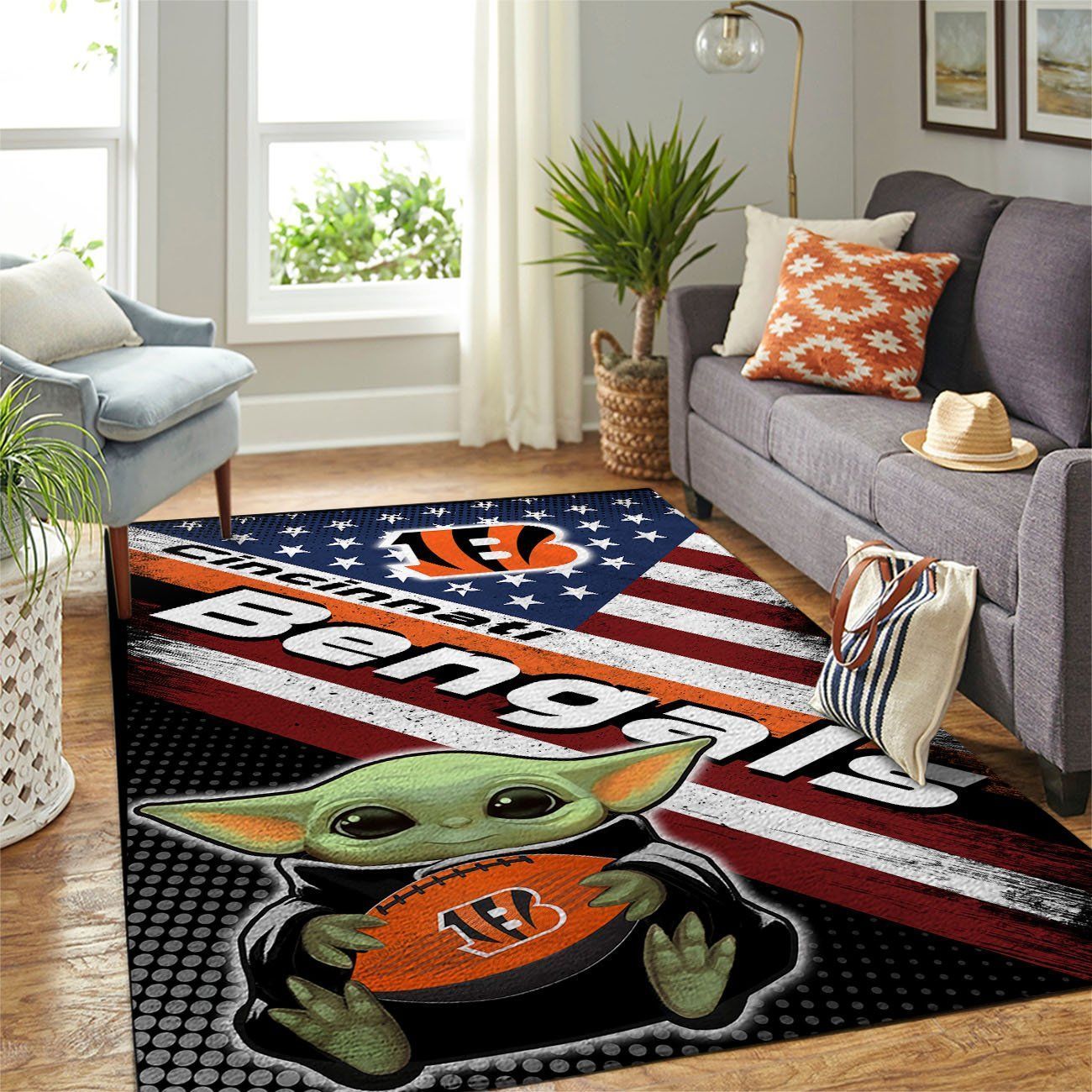 Cincinnati Bengals Nfl Team Logo Baby Yoda Us Style Nice Gift Home Decor Rectangle Area Rug - Indoor Outdoor Rugs