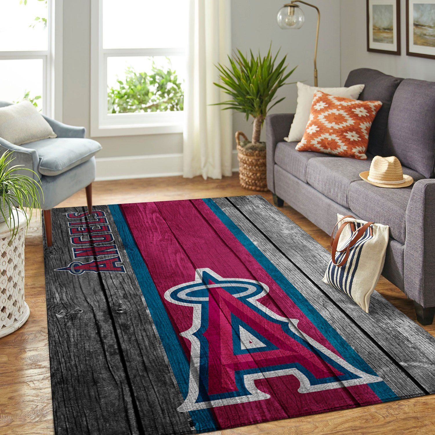 Los Angeles Angels Mlb Team Logo Wooden Style Style Nice Gift Home Decor Rectangle Area Rug - Indoor Outdoor Rugs