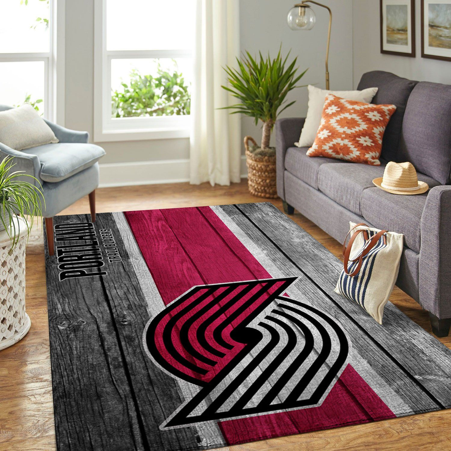 Portland Trailblazers Nba Team Logo Wooden Style Nice Gift Home Decor Rectangle Area Rug - Indoor Outdoor Rugs