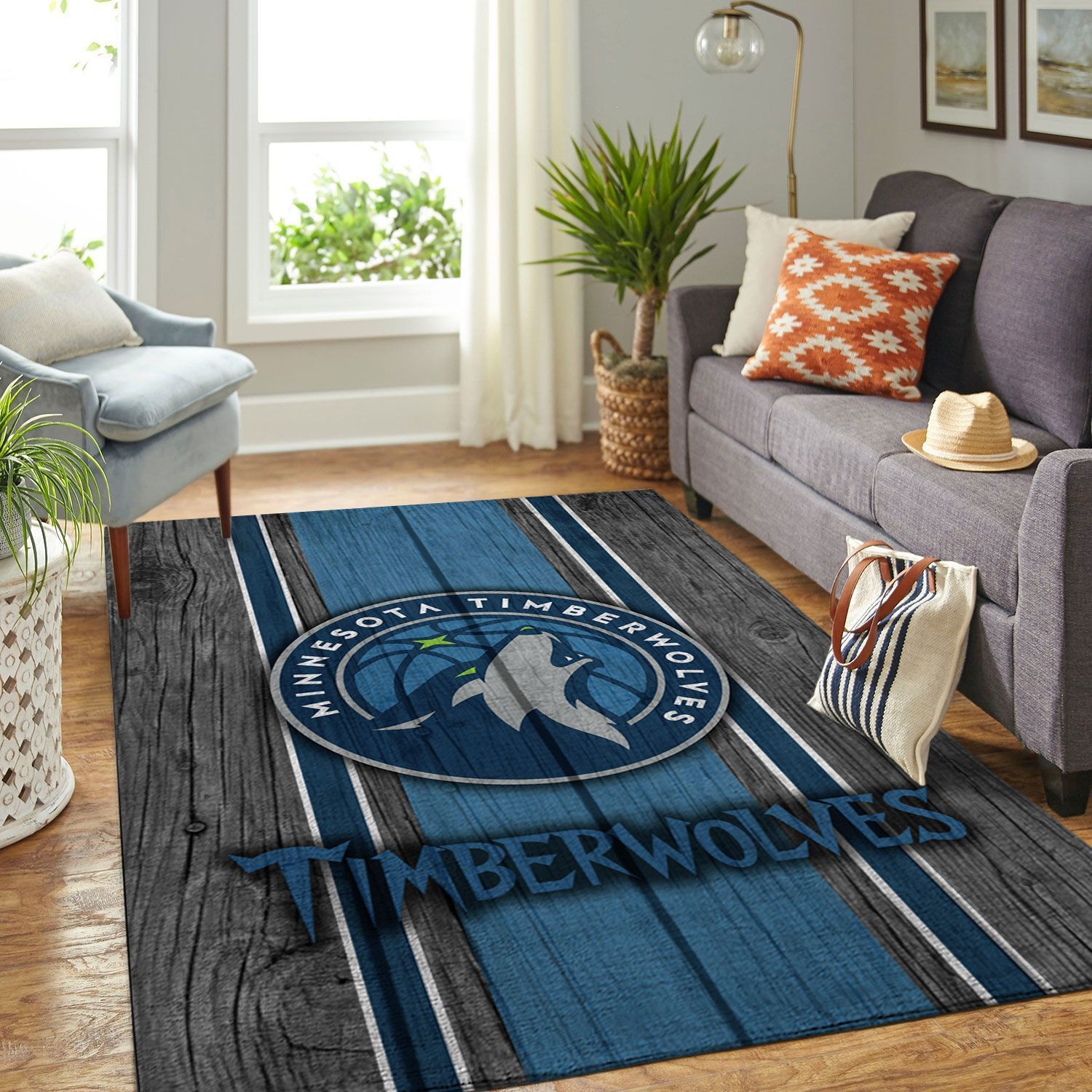 Minnesota Timberwolves Nba Team Logo Wooden Style Nice Gift Home Decor Rectangle Area Rug - Indoor Outdoor Rugs