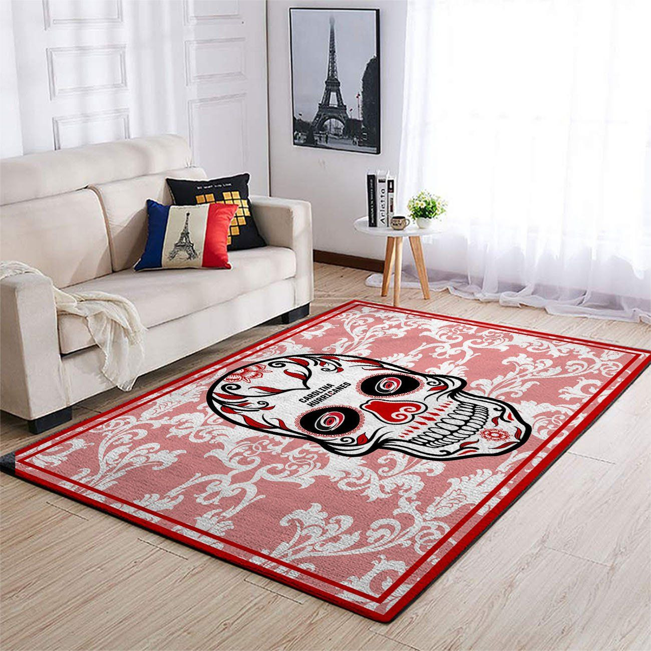 Carolina Hurricanes Nhl Team Logo Skull Flower Style Nice Gift Home Decor Rectangle Area Rug - Indoor Outdoor Rugs