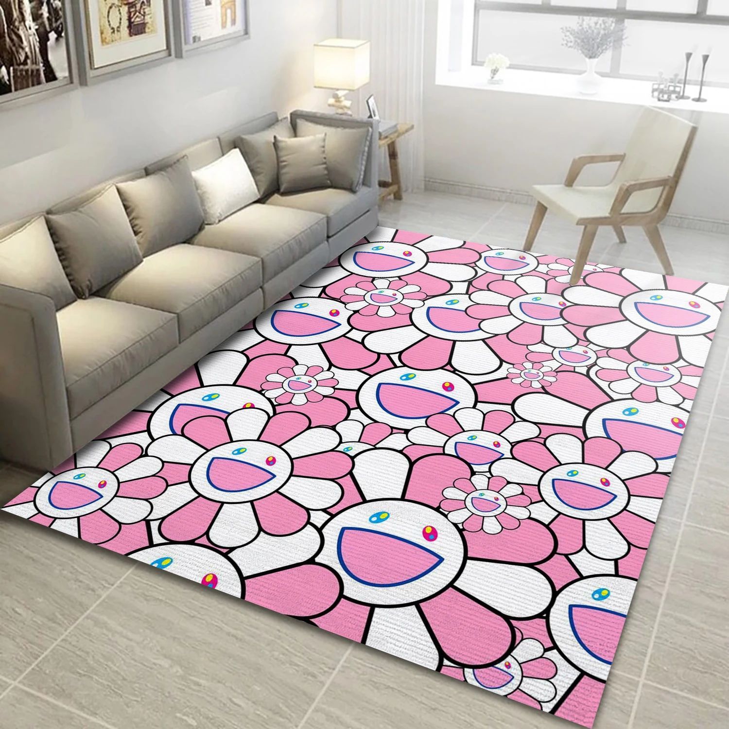 Murakami Pink , Bedroom Rug - US Gift Decor - Indoor Outdoor Rugs