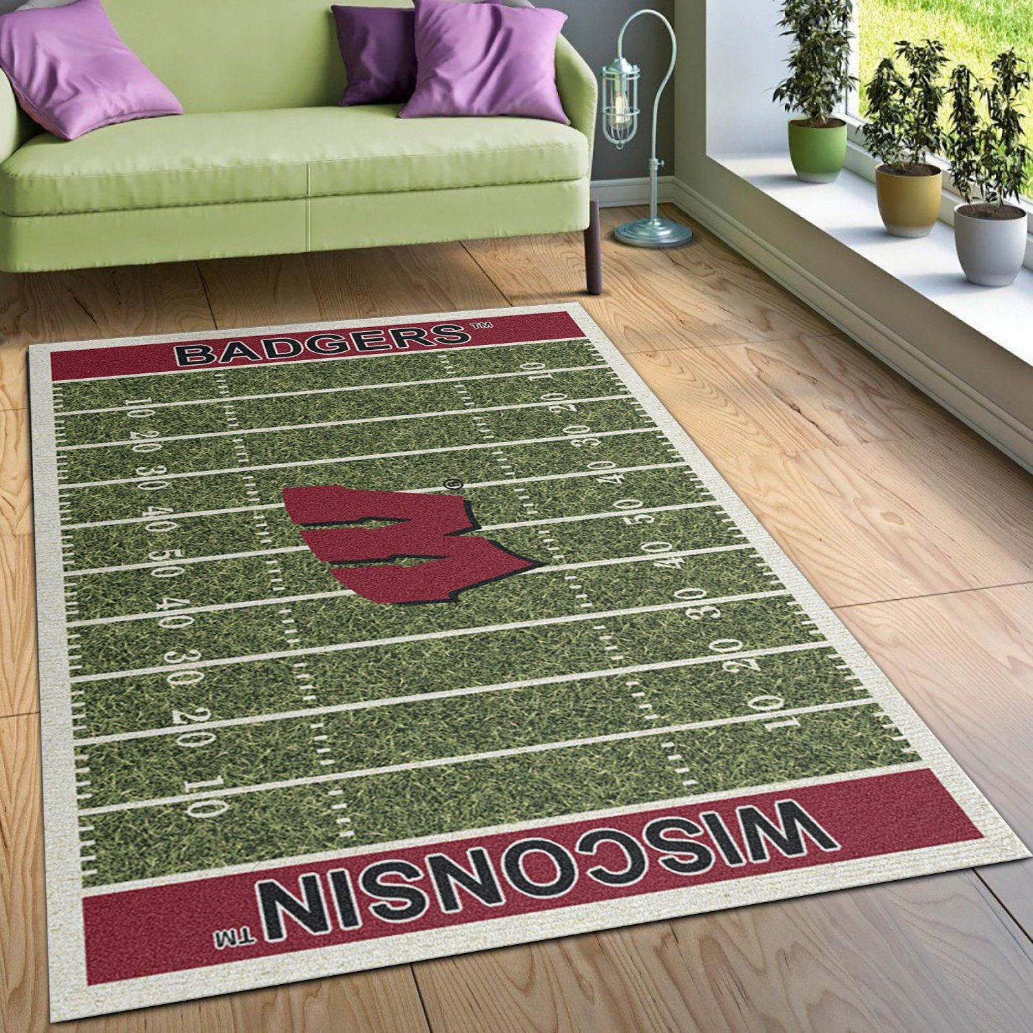 College Wisconsin NFL Team Logo Area Rug, Kitchen Rug, Family Gift US Decor - Indoor Outdoor Rugs