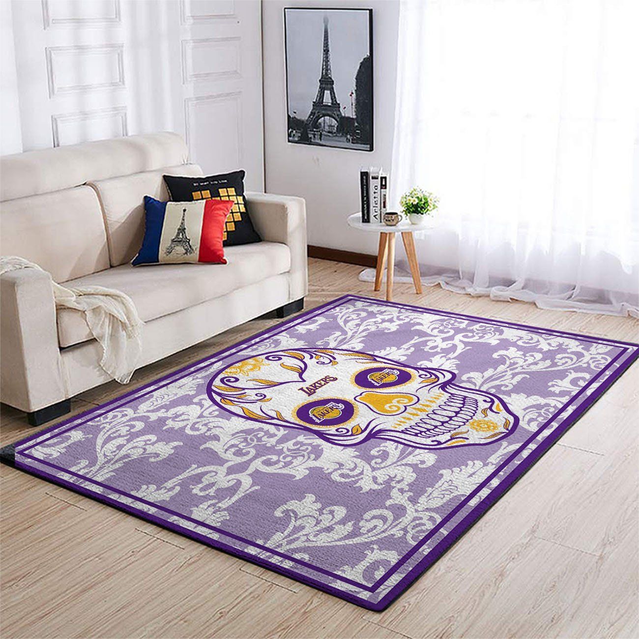 Los Angeles Lakers Nba Team Logo Skull Flower Style Nice Gift Home Decor Rectangle Area Rug - Indoor Outdoor Rugs