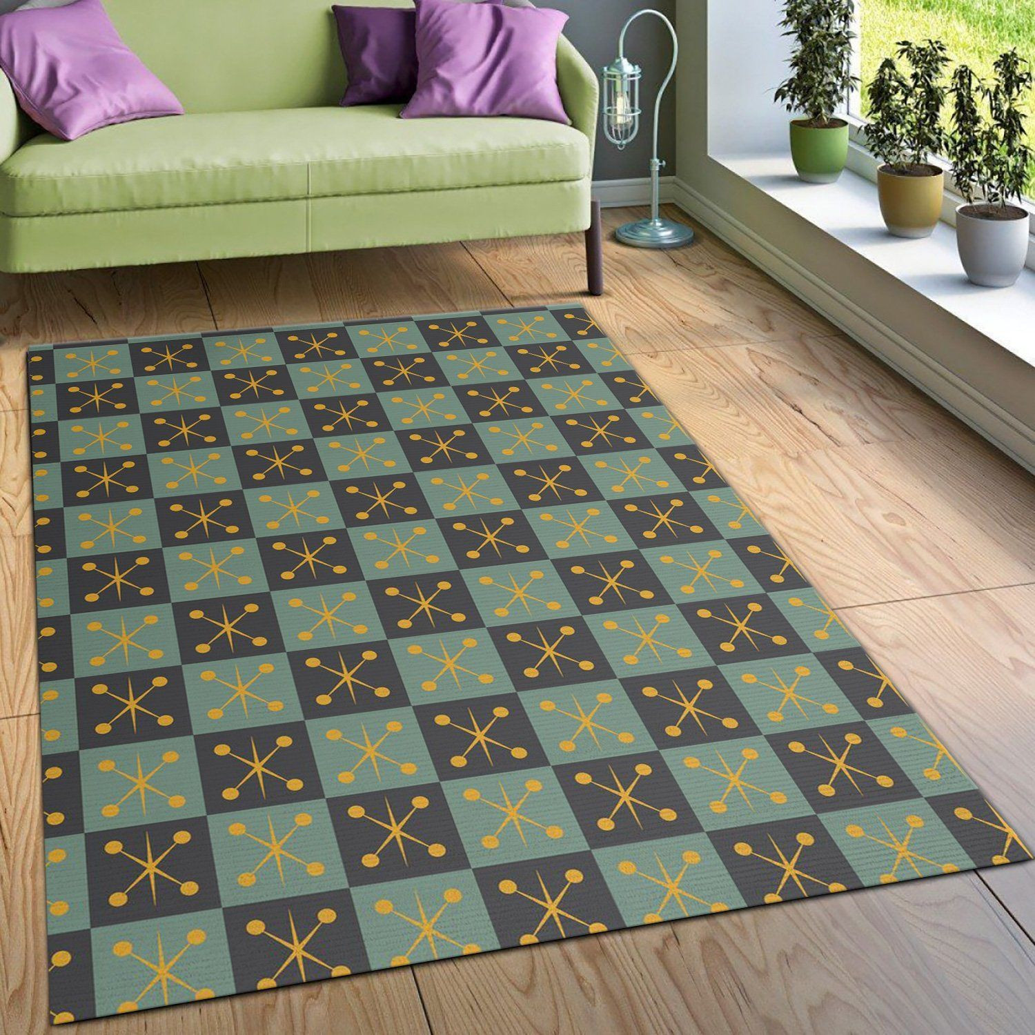 Midcentury Pattern 60 Area Rug, Bedroom, Home US Decor - Indoor Outdoor Rugs