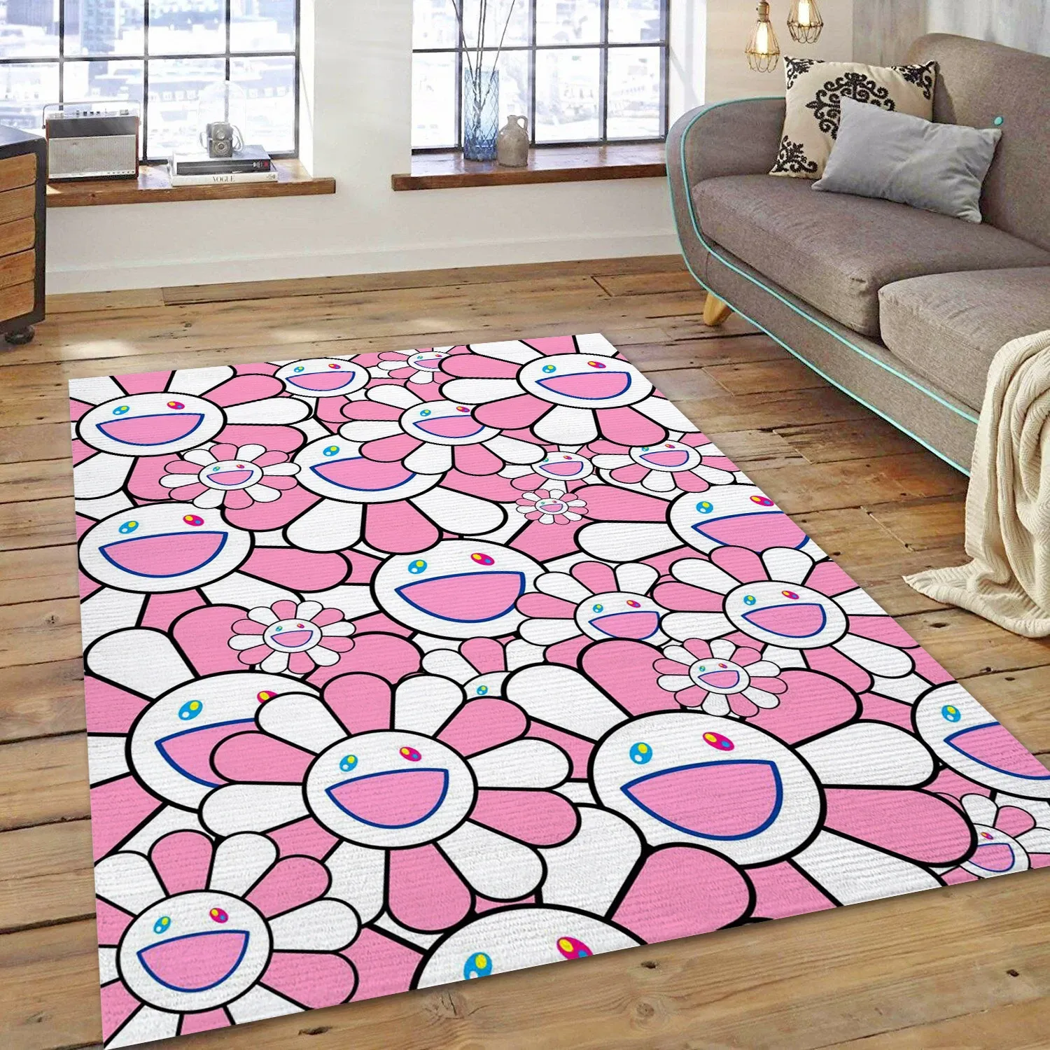 Murakami Pink , Bedroom Rug - US Gift Decor - Indoor Outdoor Rugs