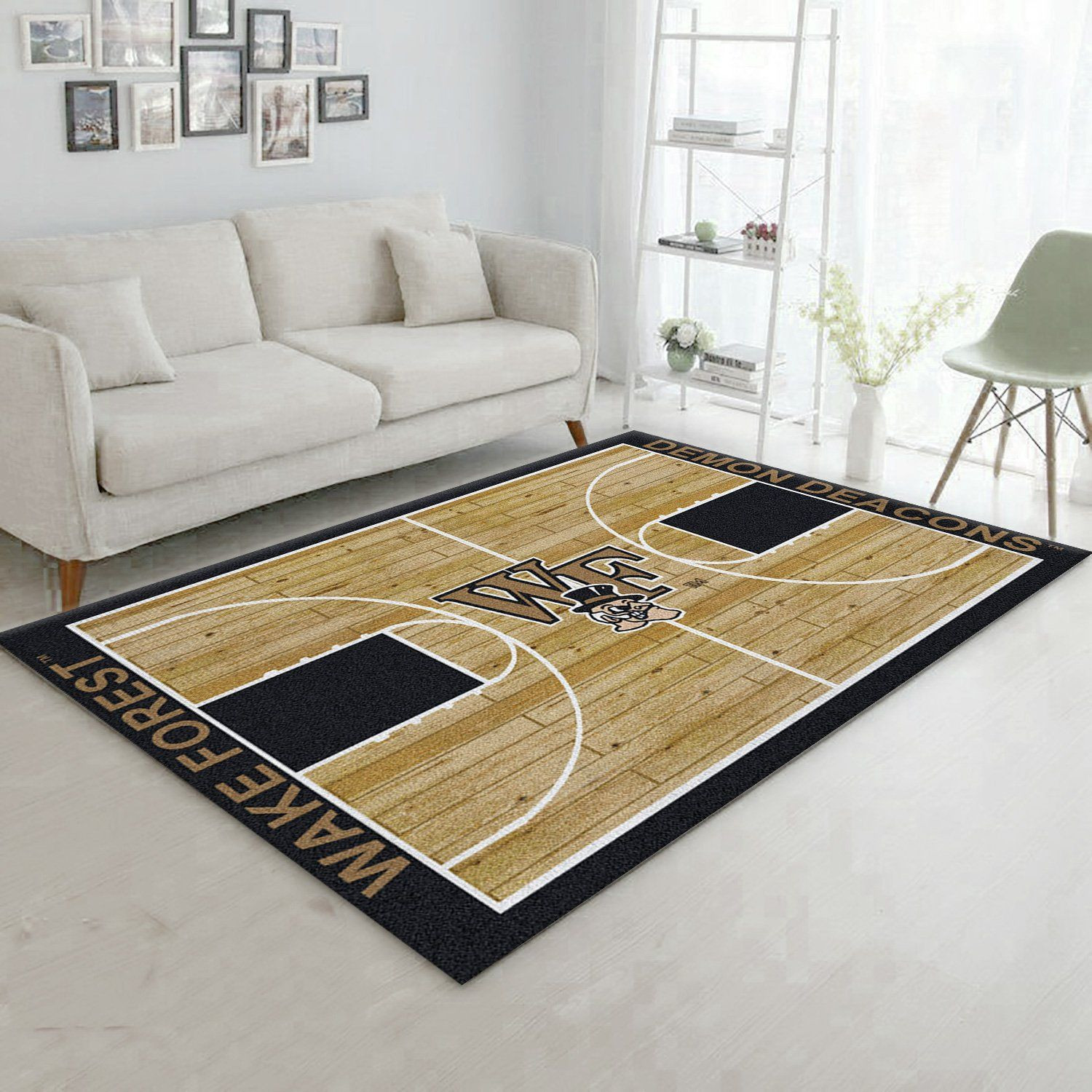 College Home Court Wake Forrest Basketball Team Logo Area Rug, Living Room Rug, Home Decor Floor Decor - Indoor Outdoor Rugs