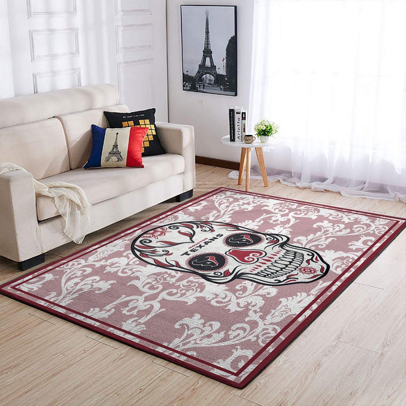 Houston Texans Nfl Team Logo Skull Flower Style Nice Gift Home Decor Rectangle Area Rug - Indoor Outdoor Rugs