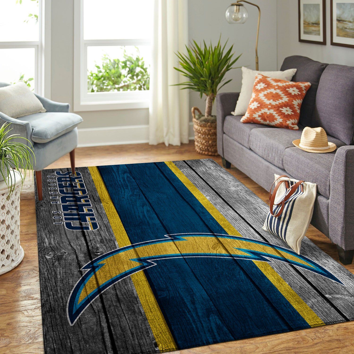 Los Angeles Chargers Nfl Team Logo Wooden Style Style Nice Gift Home Decor Rectangle Area Rug - Indoor Outdoor Rugs