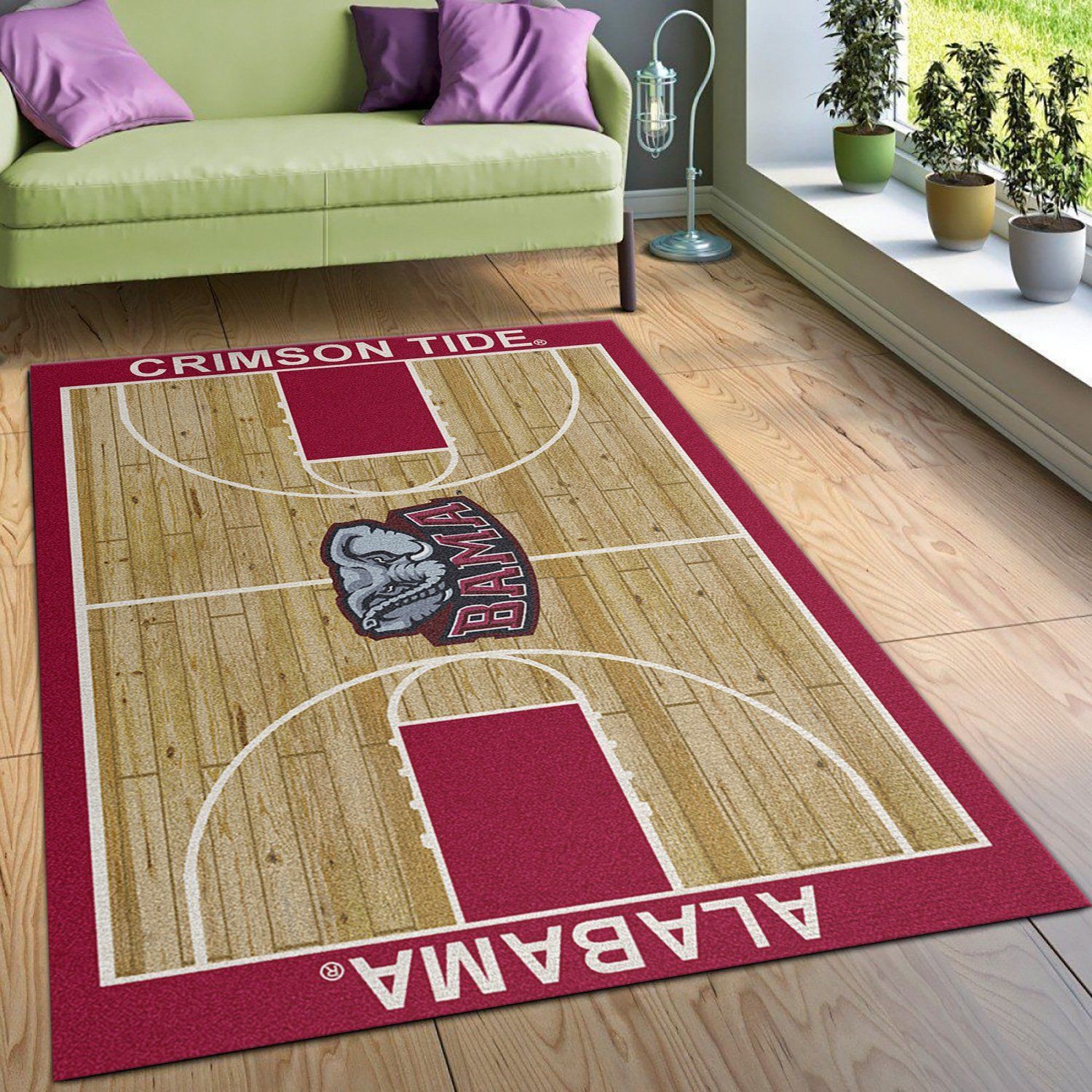 College Home Court Alabama Basketball Team Logo Area Rug, Bedroom Rug, Home Decor Floor Decor - Indoor Outdoor Rugs