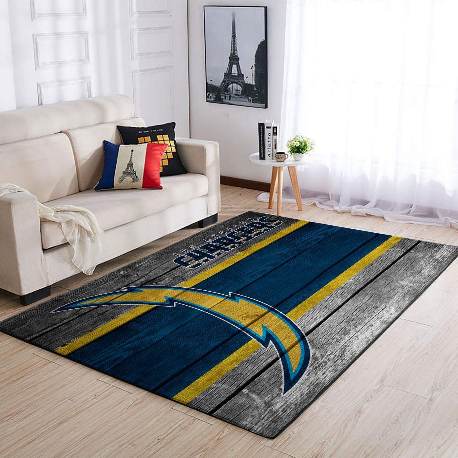 Los Angeles Chargers Nfl Team Logo Wooden Style Style Nice Gift Home Decor Rectangle Area Rug - Indoor Outdoor Rugs