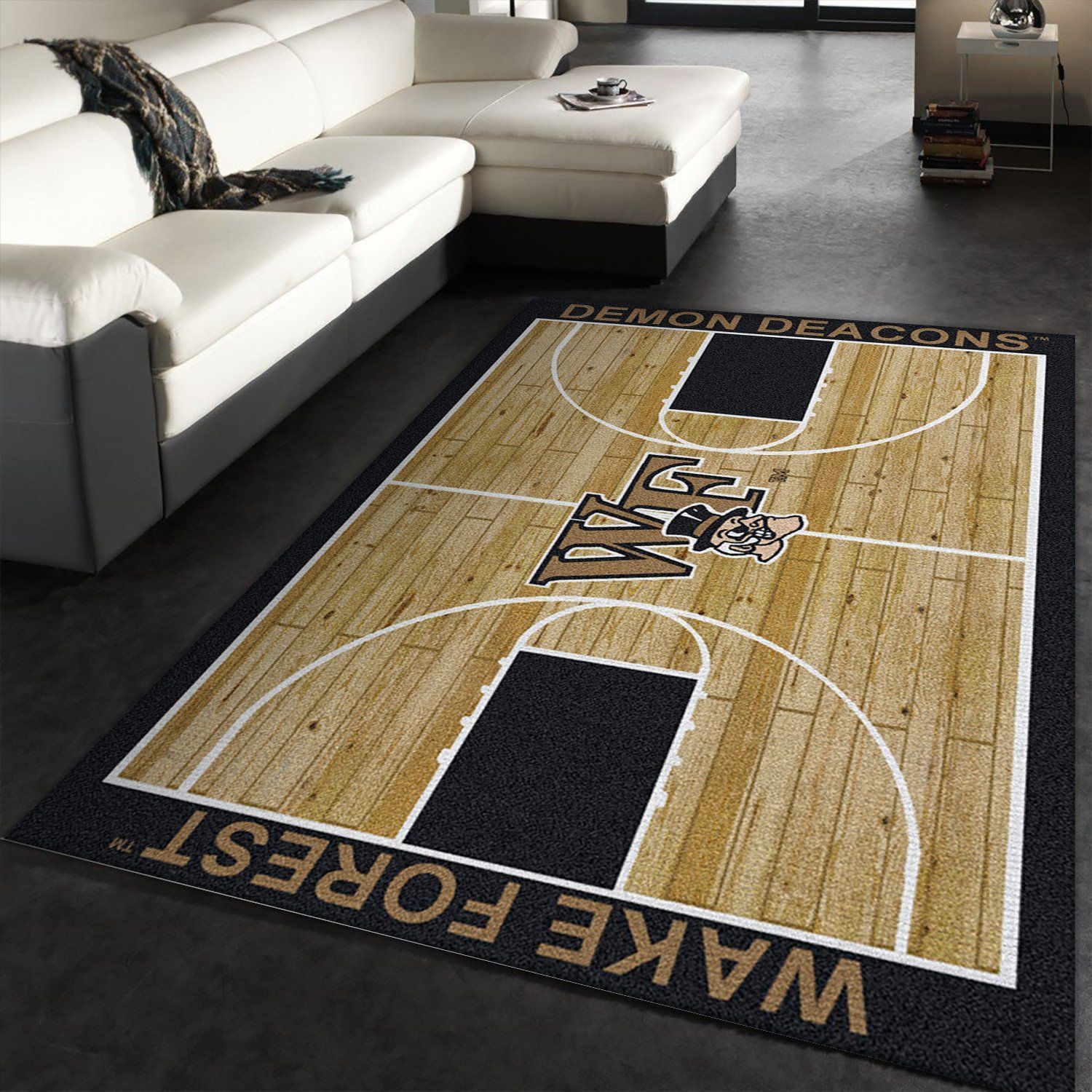 College Home Court Wake Forrest Basketball Team Logo Area Rug, Living Room Rug, Home Decor Floor Decor - Indoor Outdoor Rugs