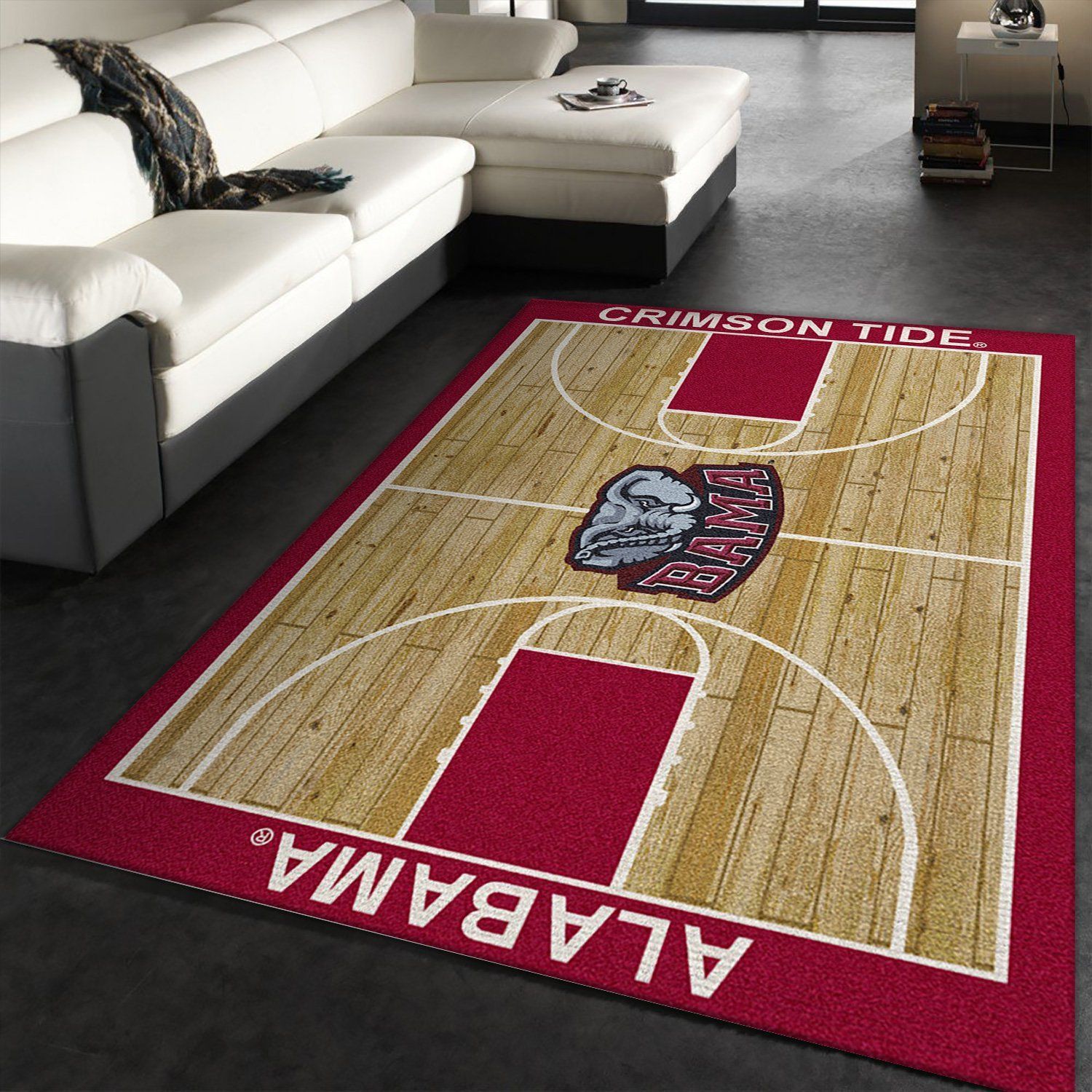 College Home Court Alabama Basketball Team Logo Area Rug, Bedroom Rug, Home Decor Floor Decor - Indoor Outdoor Rugs