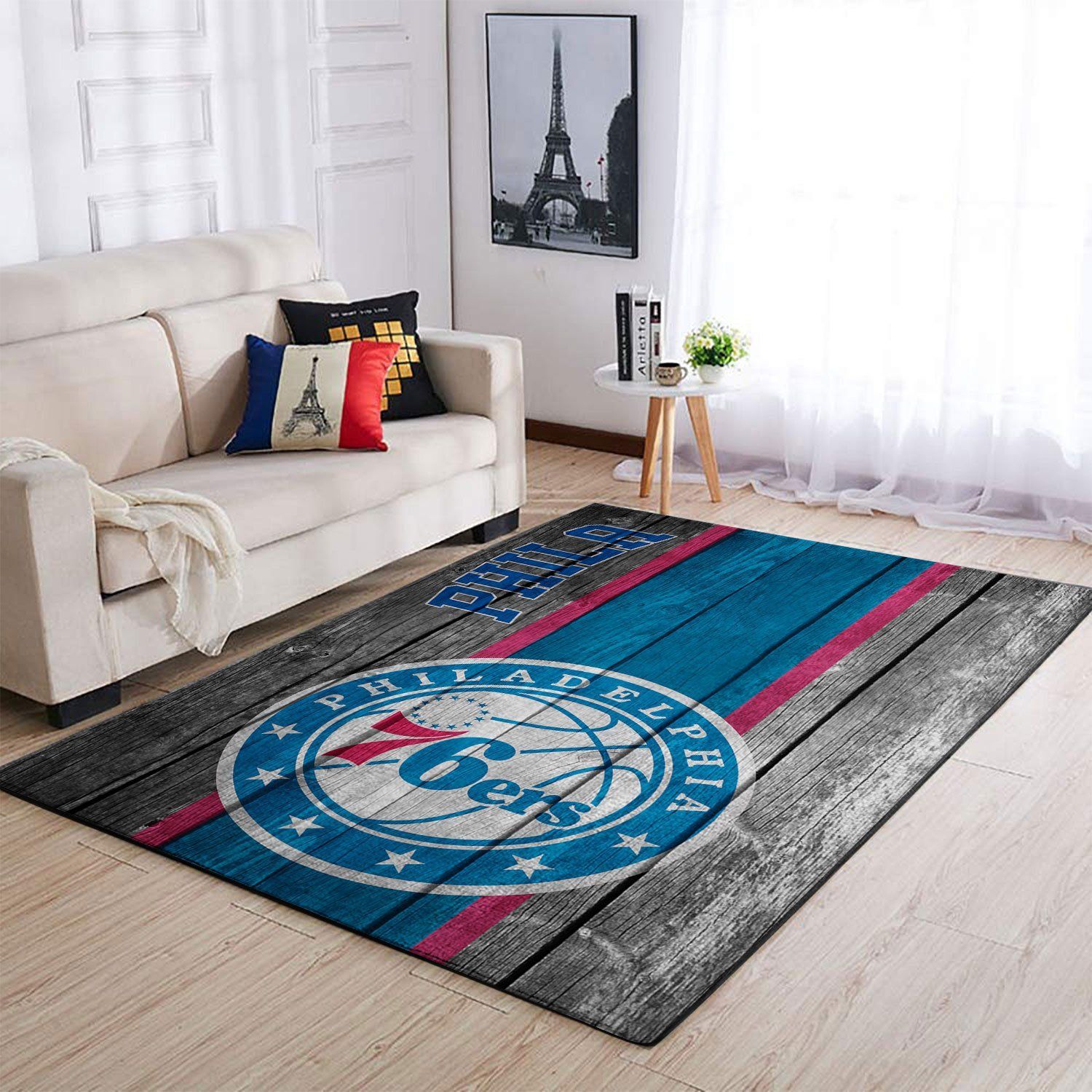 Philadelphia 76ers Nba Team Logo Wooden Style Nice Gift Home Decor Rectangle Area Rug - Indoor Outdoor Rugs