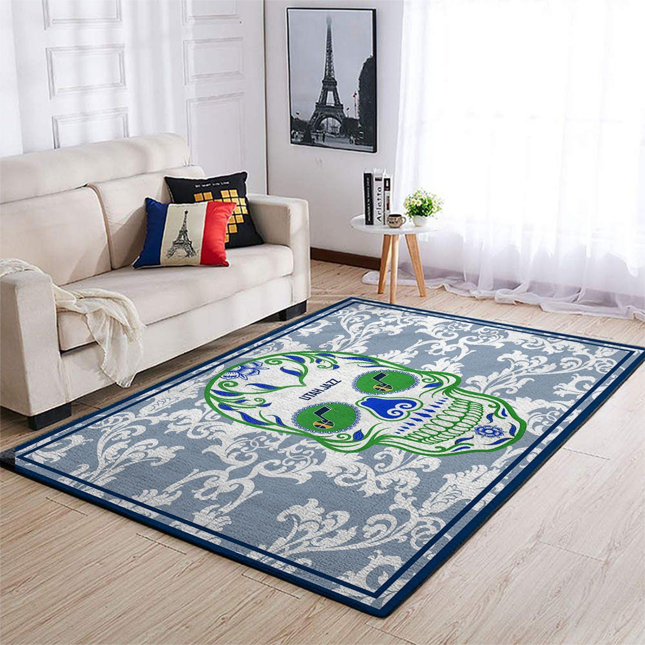 Utah Jazz Nba Team Logo Skull Flower Style Nice Gift Home Decor Rectangle Area Rug - Indoor Outdoor Rugs