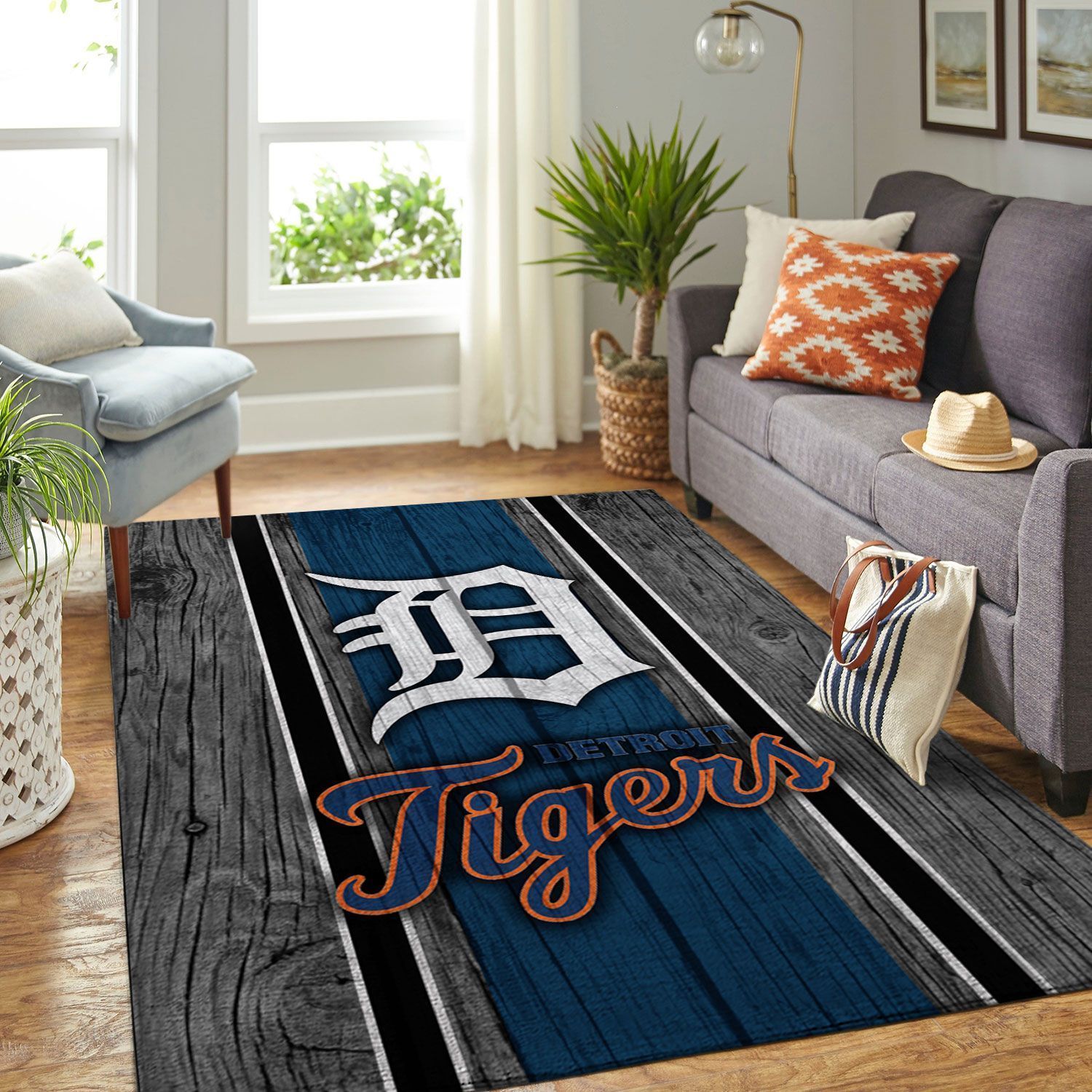 Detroit Tigers Mlb Team Logo Wooden Style Style Nice Gift Home Decor Rectangle Area Rug - Indoor Outdoor Rugs