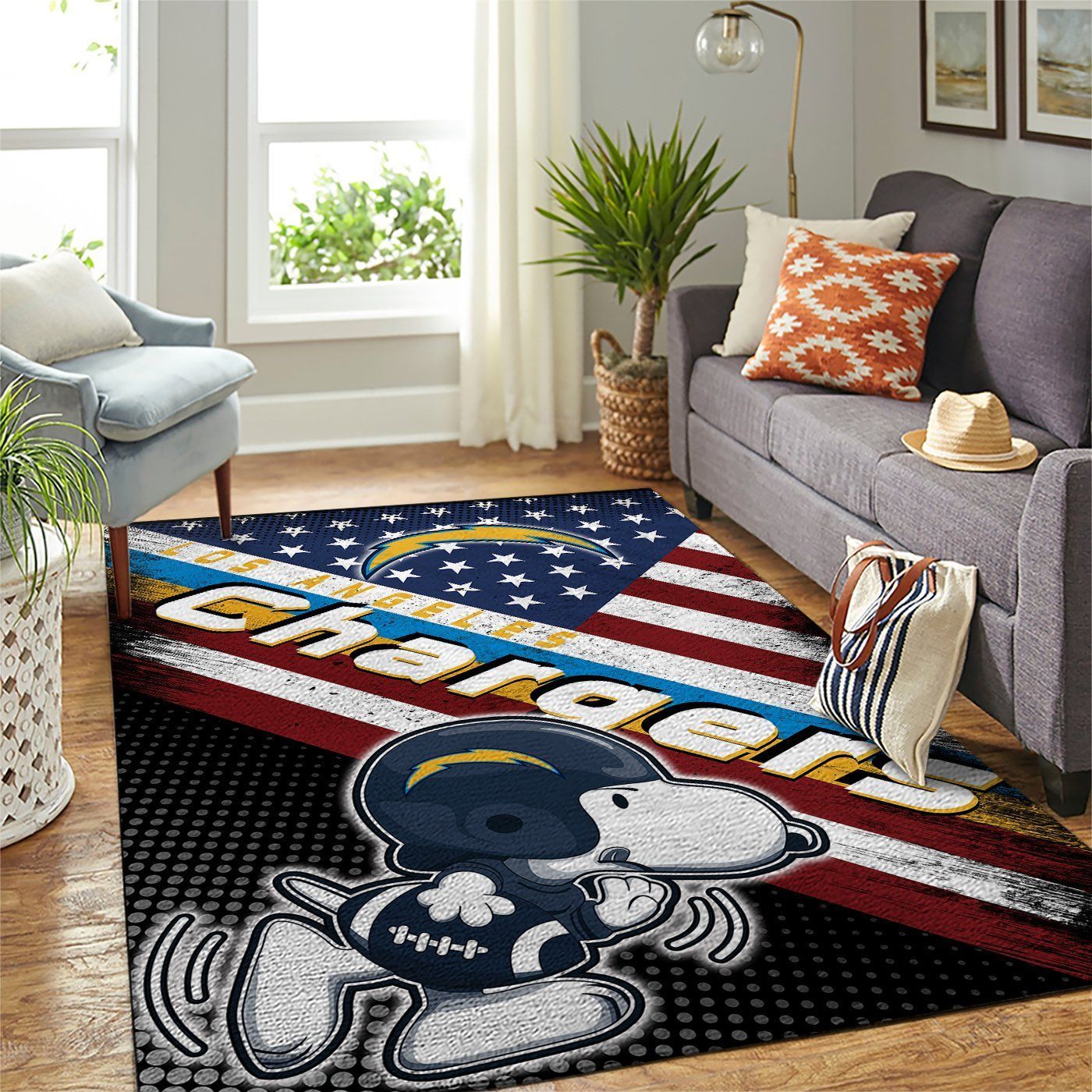 Los Angeles Chargers Nfl Team Logo Snoopy Us Style Nice Gift Home Decor Rectangle Area Rug - Indoor Outdoor Rugs