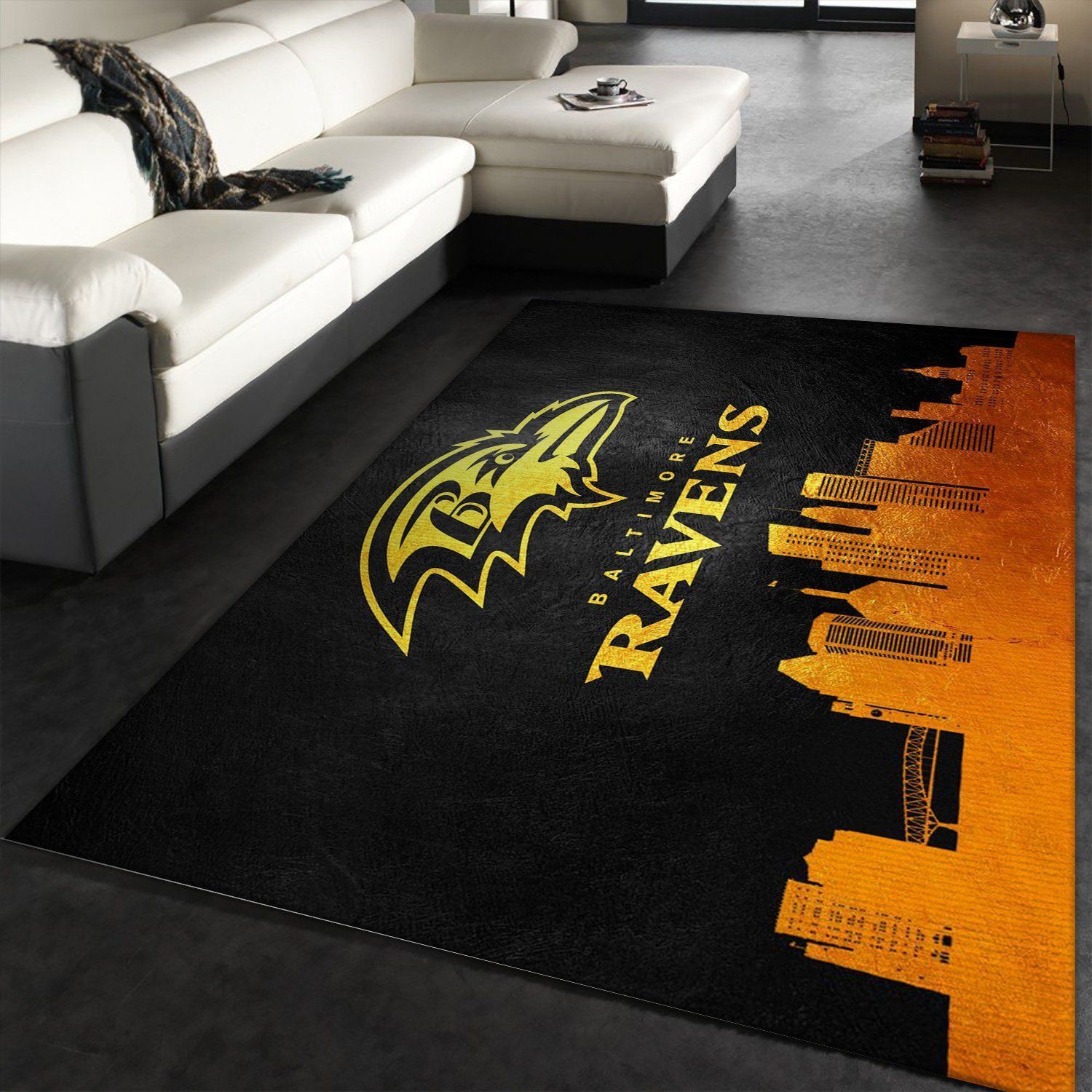 Baltimore Ravens Skyline NFL Area Rug, Bedroom, Family Gift US Decor - Indoor Outdoor Rugs