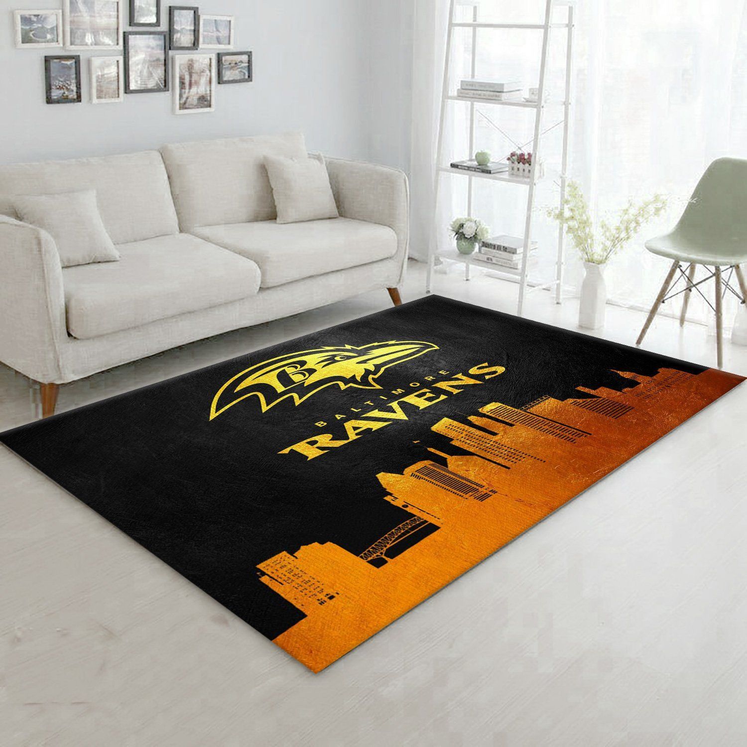 Baltimore Ravens Skyline NFL Area Rug, Bedroom, Family Gift US Decor - Indoor Outdoor Rugs