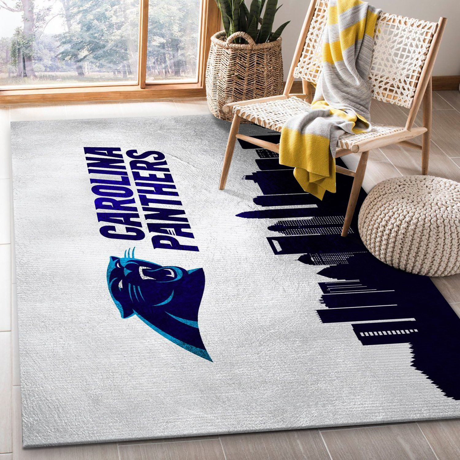 Carolina Panthers Skyline NFL Area Rug, Bedroom, Family Gift US Decor - Indoor Outdoor Rugs