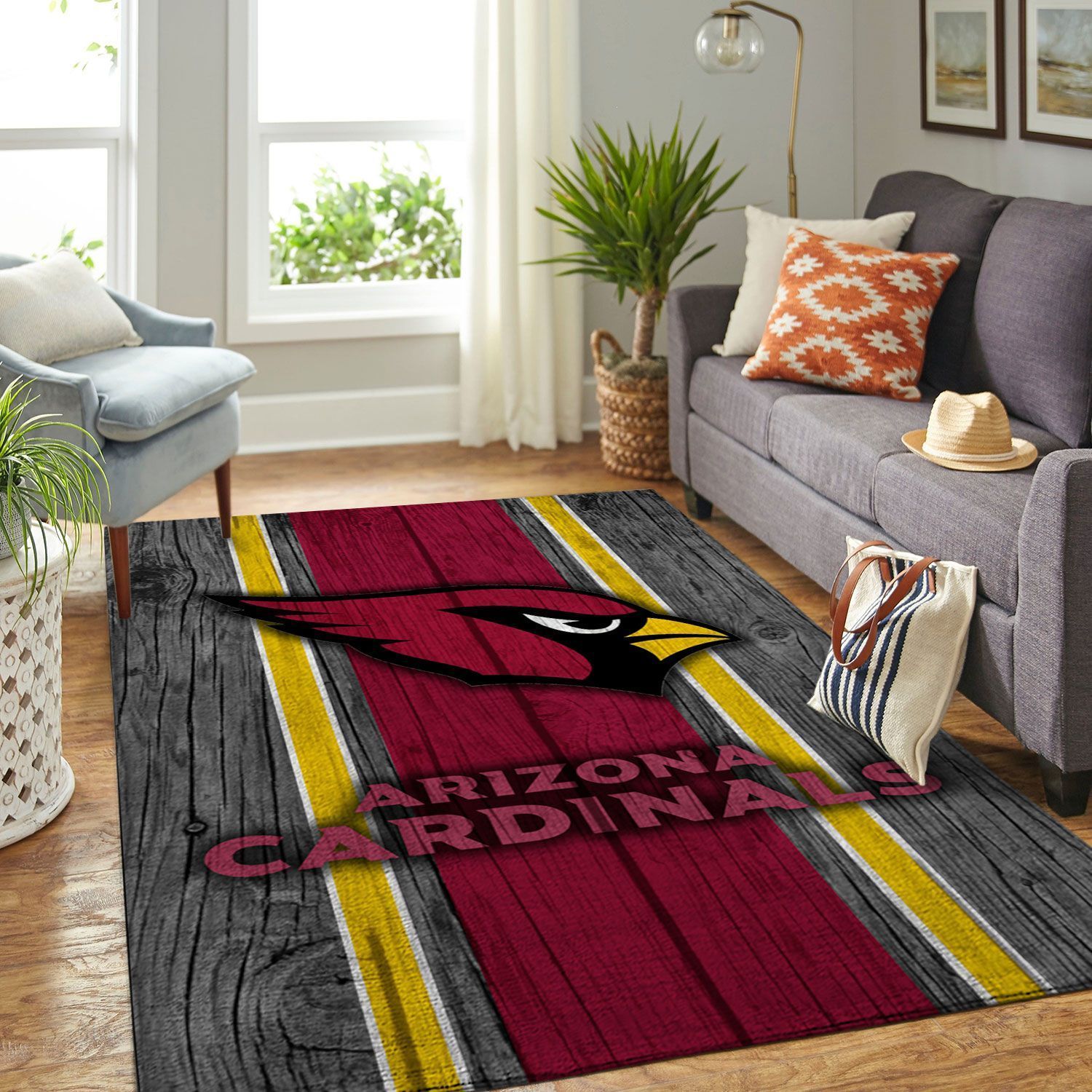 Arizona Cardinals Nfl Team Logo Wooden Style Style Nice Gift Home Decor Rectangle Area Rug - Indoor Outdoor Rugs