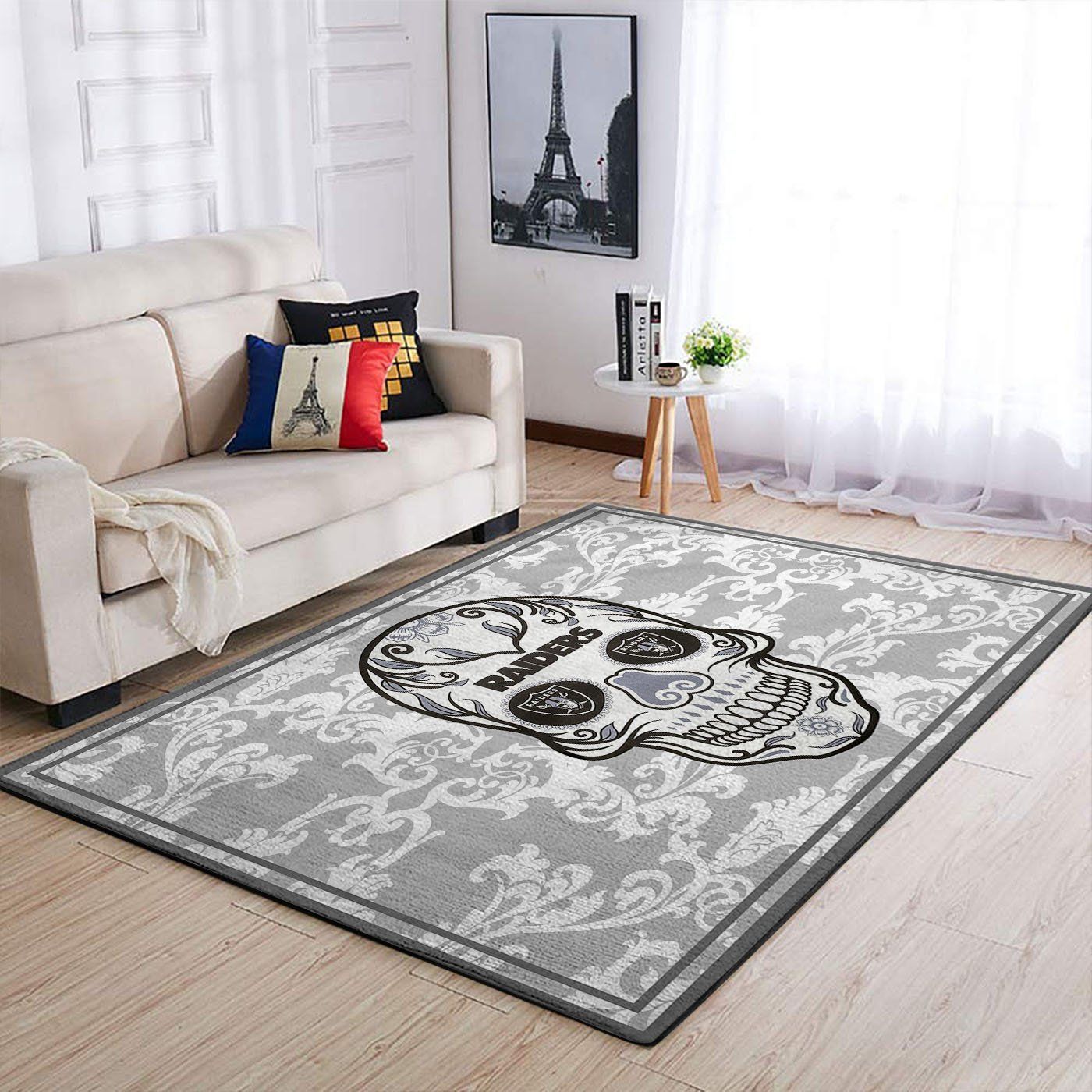 Oakland Raiders Nfl Team Logo Skull Flower Style Nice Gift Home Decor Rectangle Area Rug - Indoor Outdoor Rugs