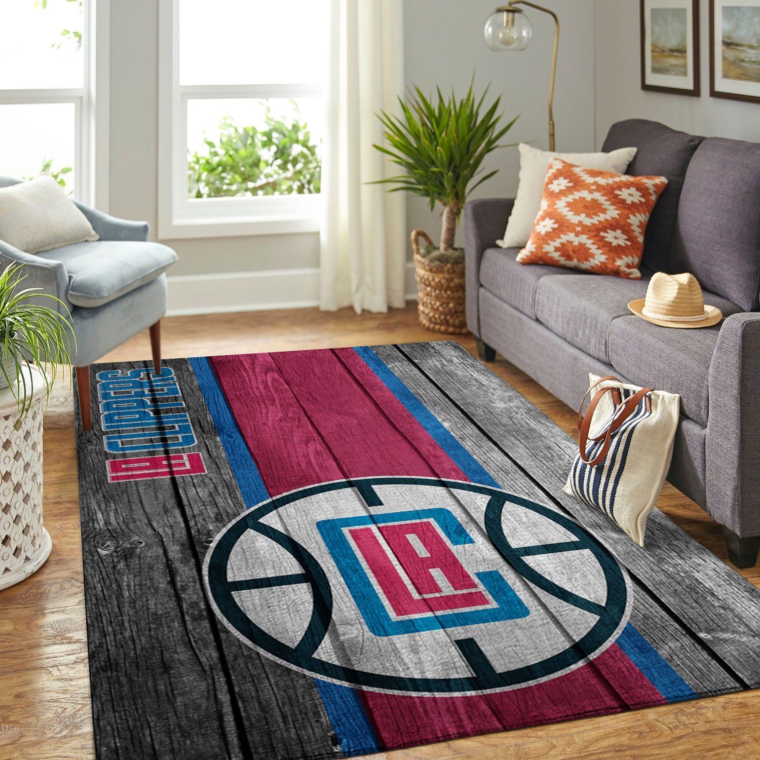 La Clippers Nba Team Logo Wooden Style Nice Gift Home Decor Rectangle Area Rug - Indoor Outdoor Rugs