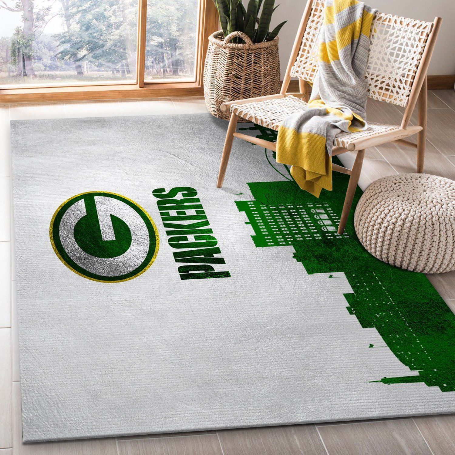 Green Bay Packers Skyline NFL Area Rug, Bedroom, Family Gift US Decor - Indoor Outdoor Rugs