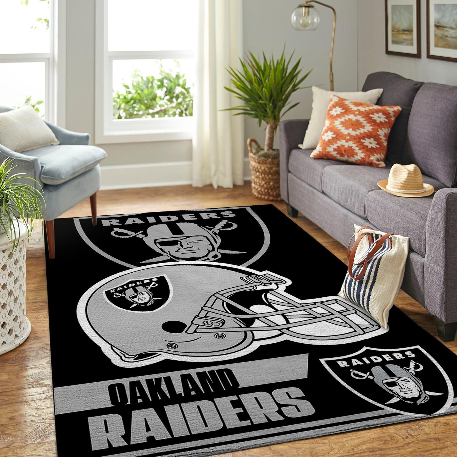 Oakland Raiders Nfl Team Logo Helmet Nice Gift Home Decor Rectangle Area Rug - Indoor Outdoor Rugs