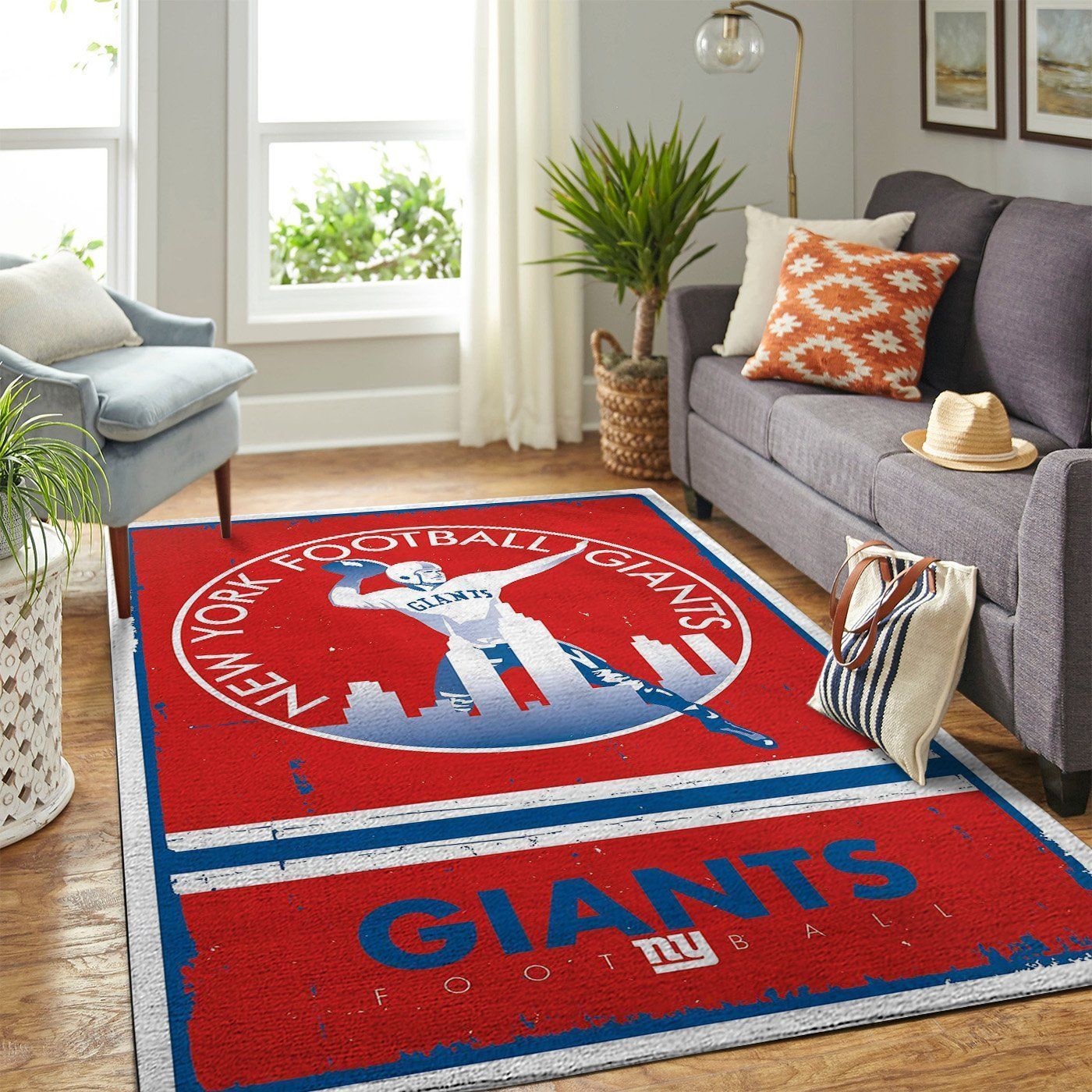 New York Giants Nfl Team Logo Retro Style Nice Gift Home Decor Rectangle Area Rug - Indoor Outdoor Rugs