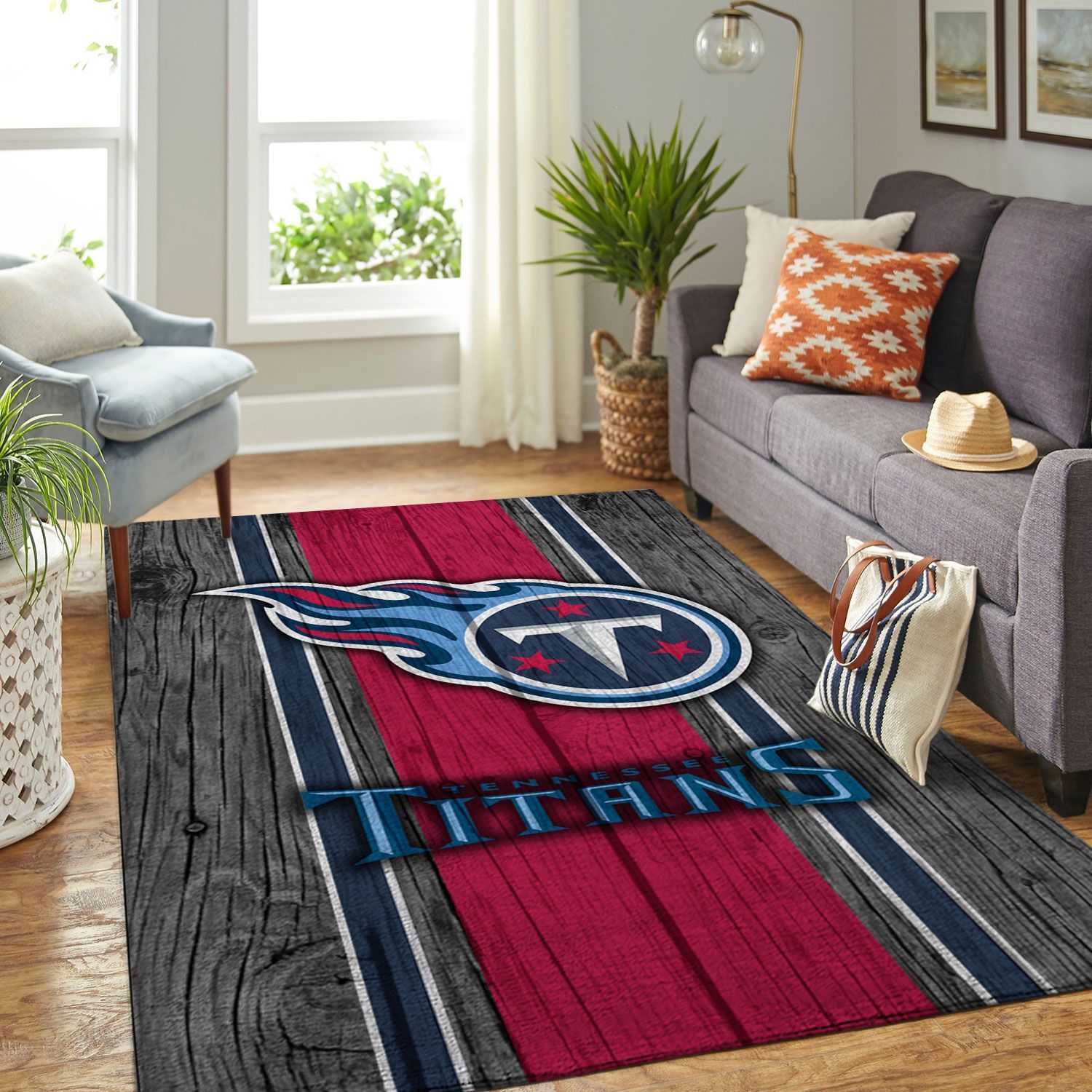 Tennessee Titans Nfl Team Logo Wooden Style Style Nice Gift Home Decor Rectangle Area Rug - Indoor Outdoor Rugs