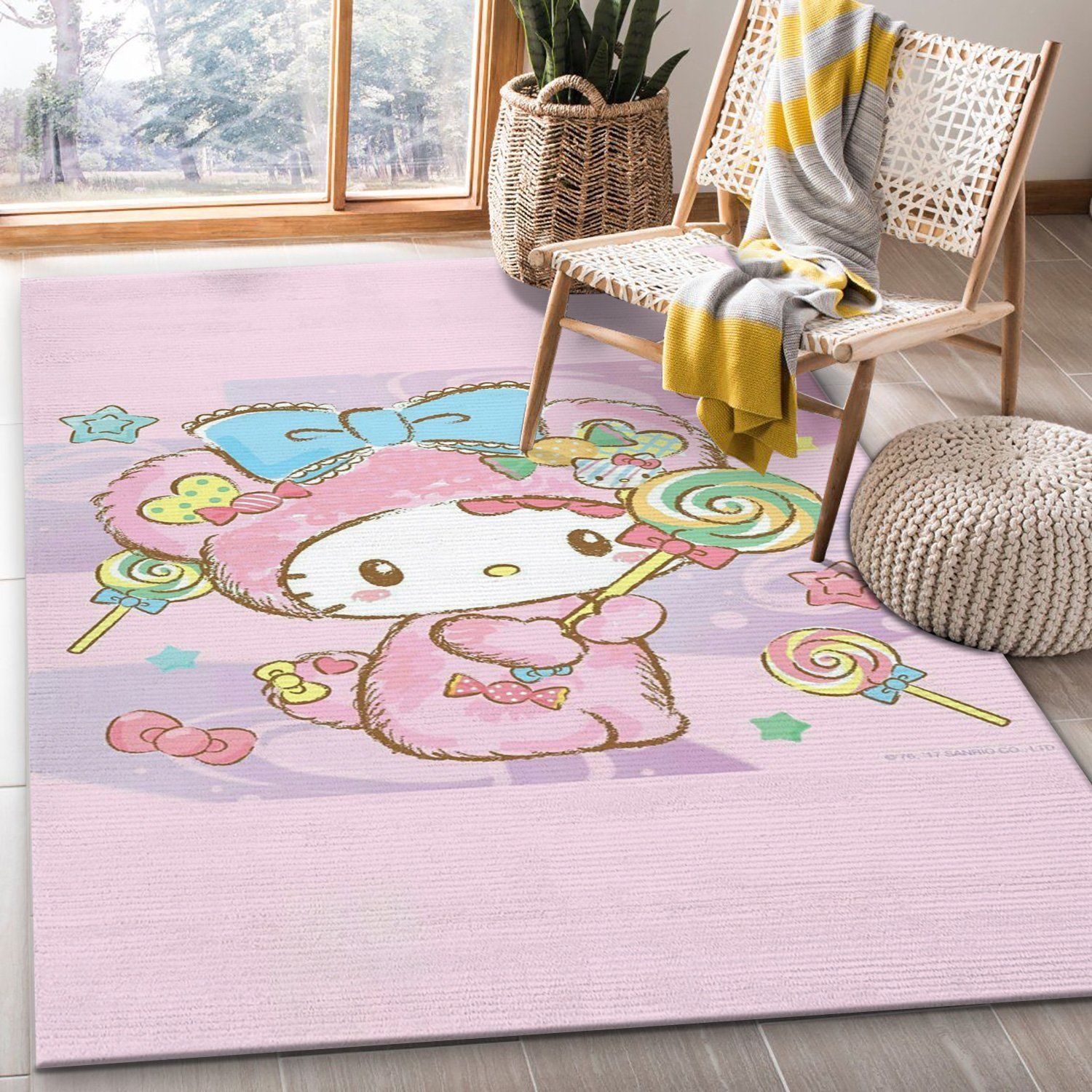 Hello Kitty Pink 1 Area Rug Bedroom Rug Home US Decor - Indoor Outdoor Rugs