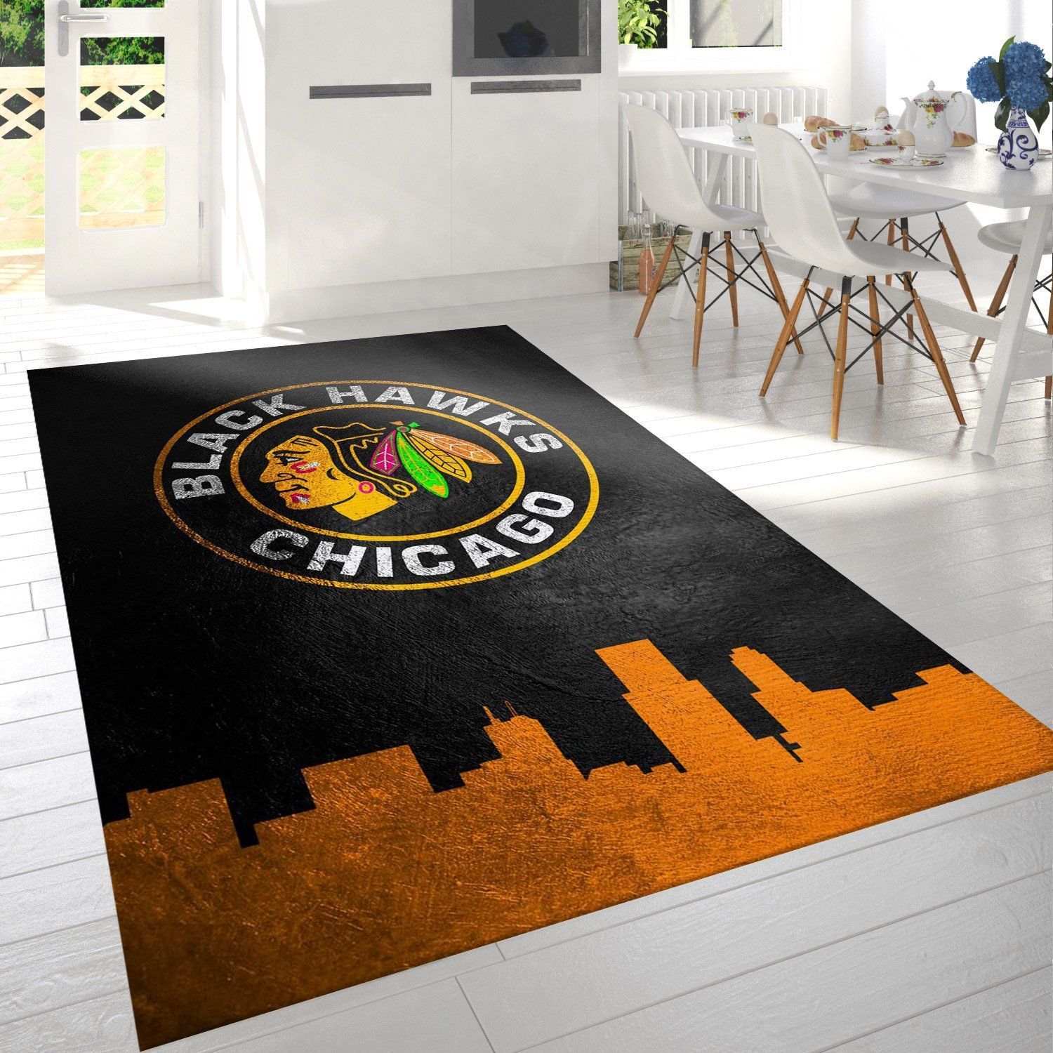 Chicago Blackhawks Skyline Nfl Area Rug Bedroom Rug Home US Decor - Indoor Outdoor Rugs