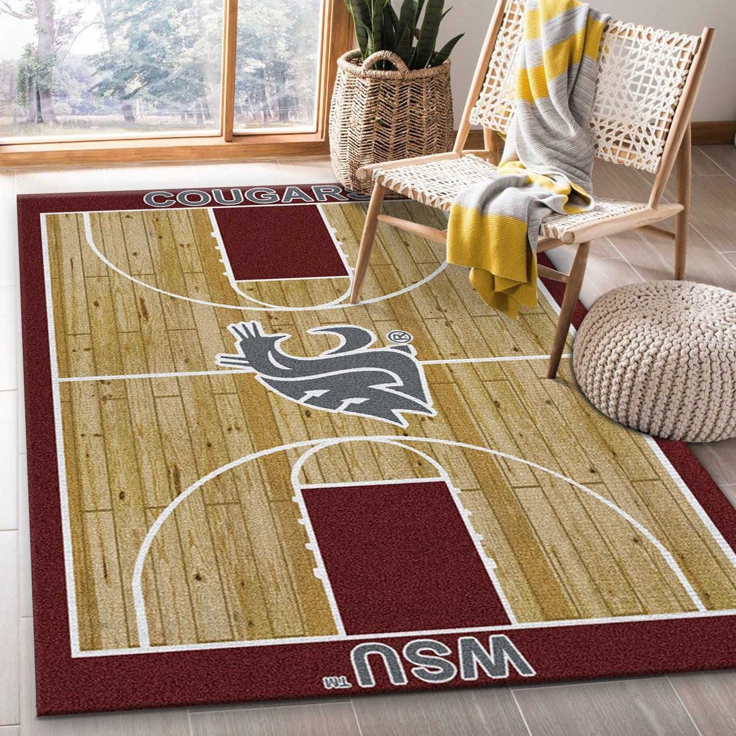 College Home Court State Basketball Team Logo Area Rug, Living Room Rug, Christmas Gift US Decor - Indoor Outdoor Rugs