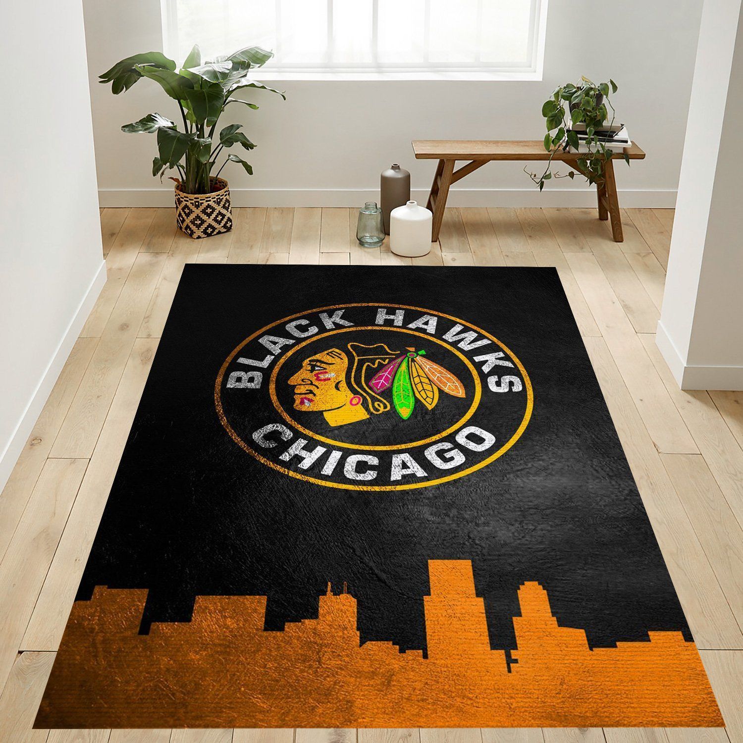 Chicago Blackhawks Skyline Nfl Area Rug Bedroom Rug Home US Decor - Indoor Outdoor Rugs