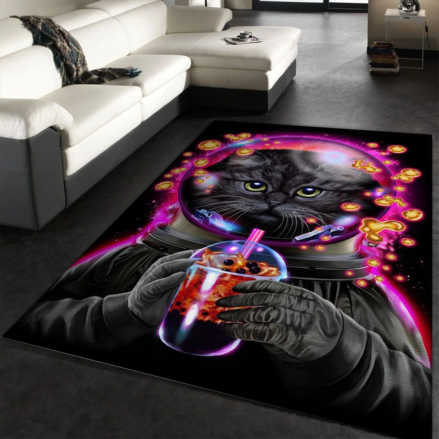 Astronaut Cat Bubble Tea Area Rug Bedroom US Gift Decor - Indoor Outdoor Rugs