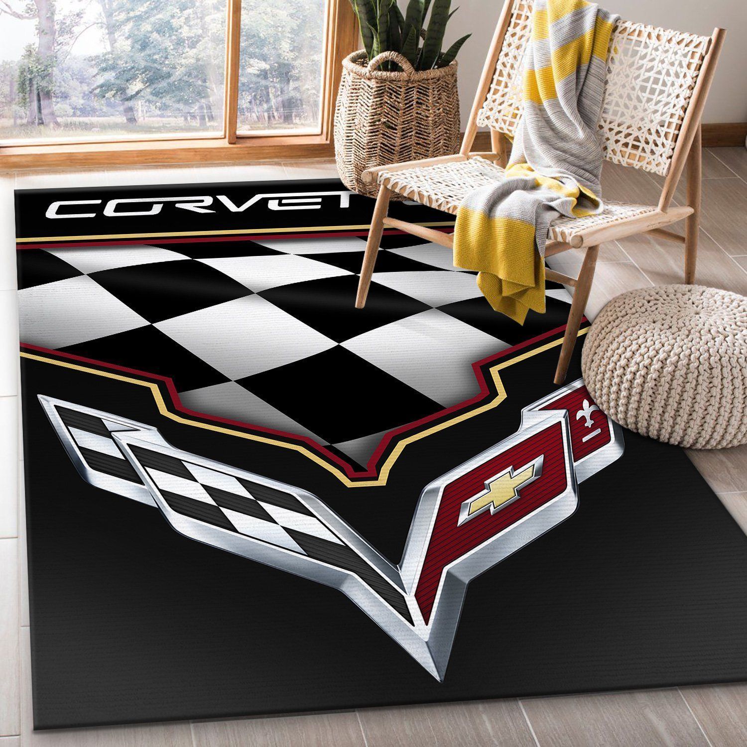 Corvette C7 Logo SuperCar Area Rugs Living Room Carpet FN231202 Local Brands Floor Decor The US Decor - Indoor Outdoor Rugs