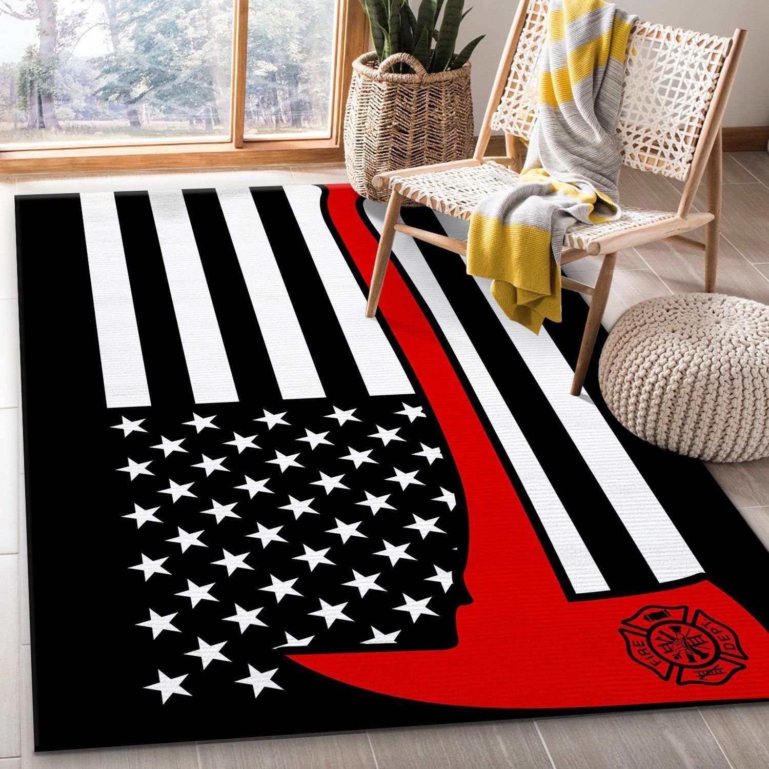 Firefighter Flag Rug Living Room Rugs Floor Decor - Indoor Outdoor Rugs